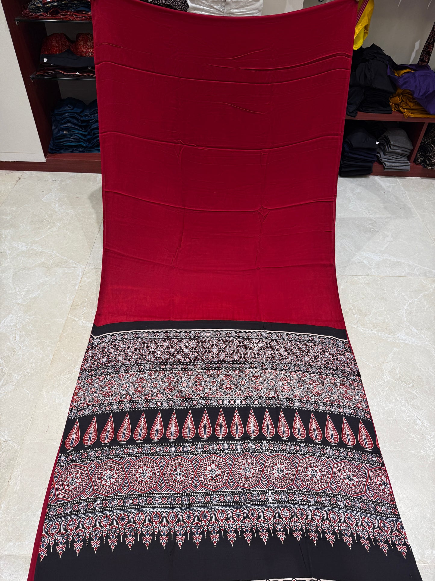 Ajrakh Plain Modal Silk Saree 19