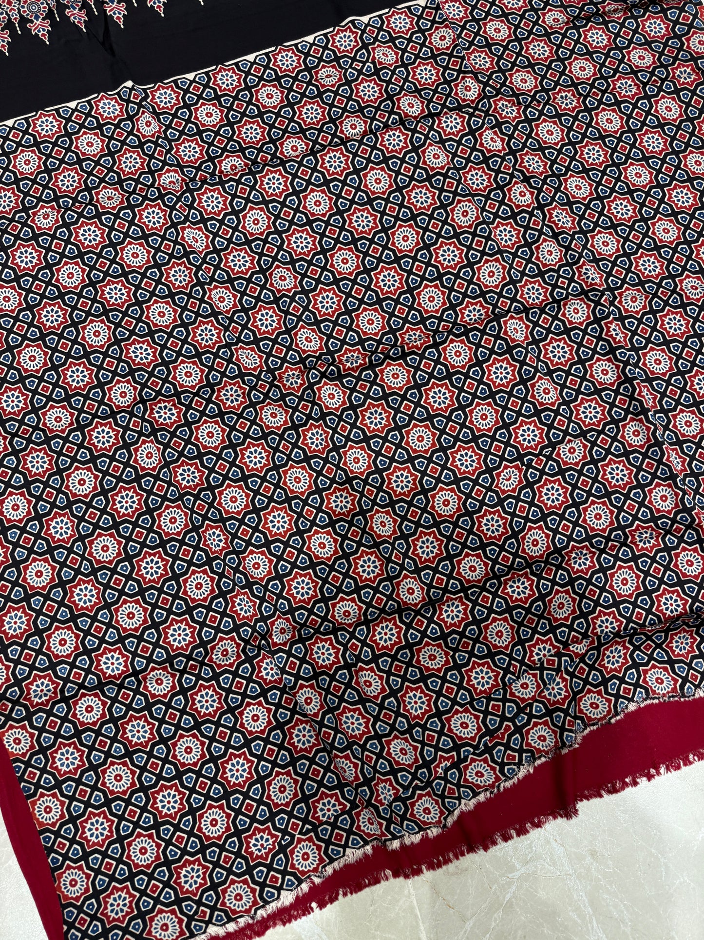 Ajrakh Plain Modal Silk Saree 19