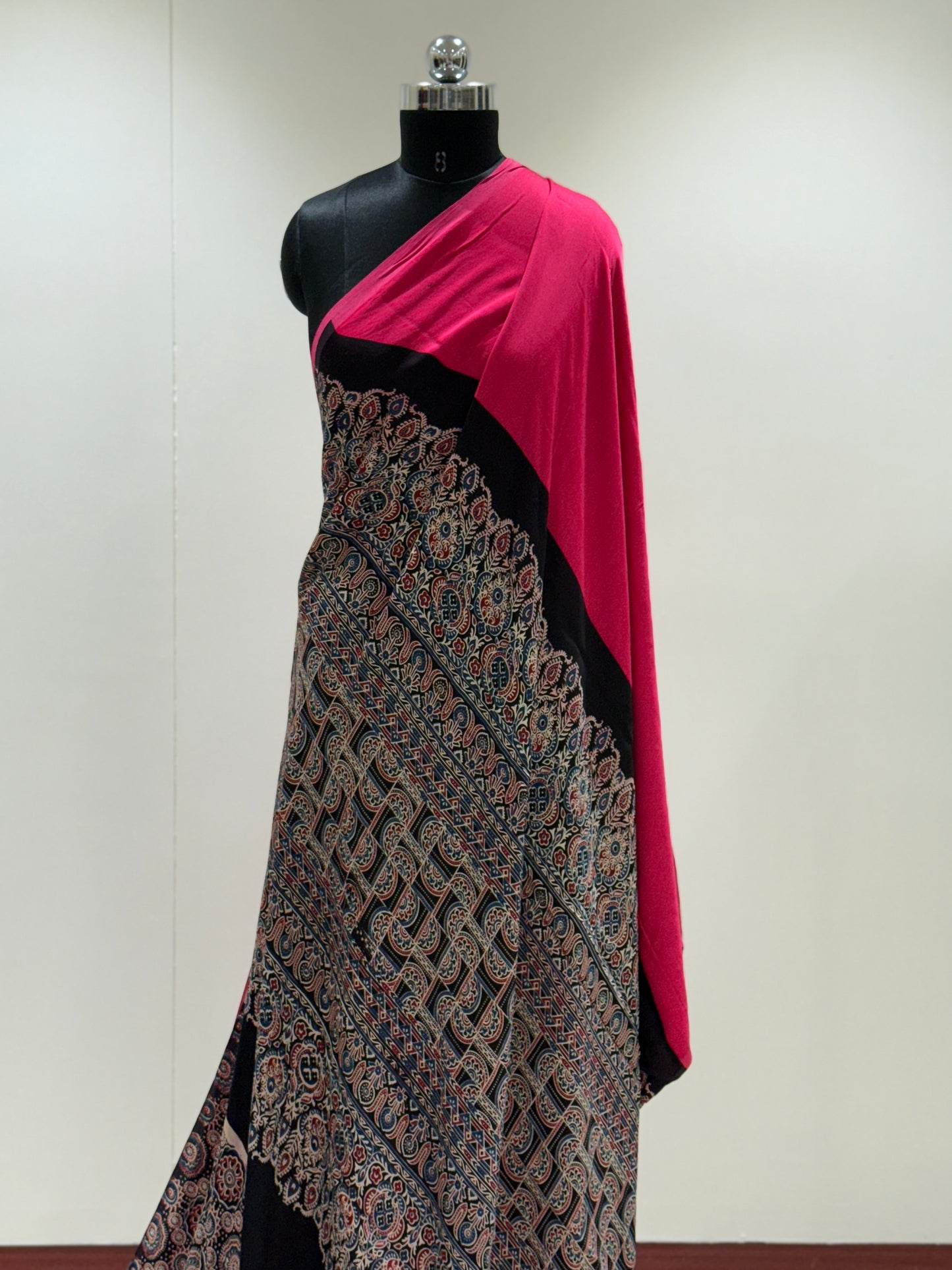 Ajrakh Plain Modal Silk Saree 05