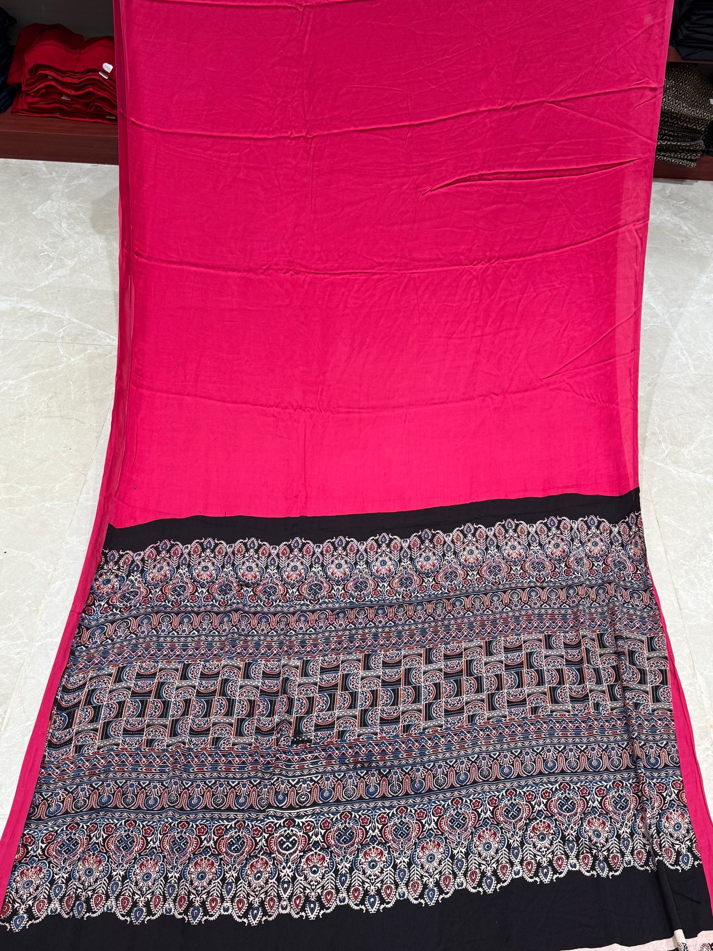 Ajrakh Plain Modal Silk Saree 05