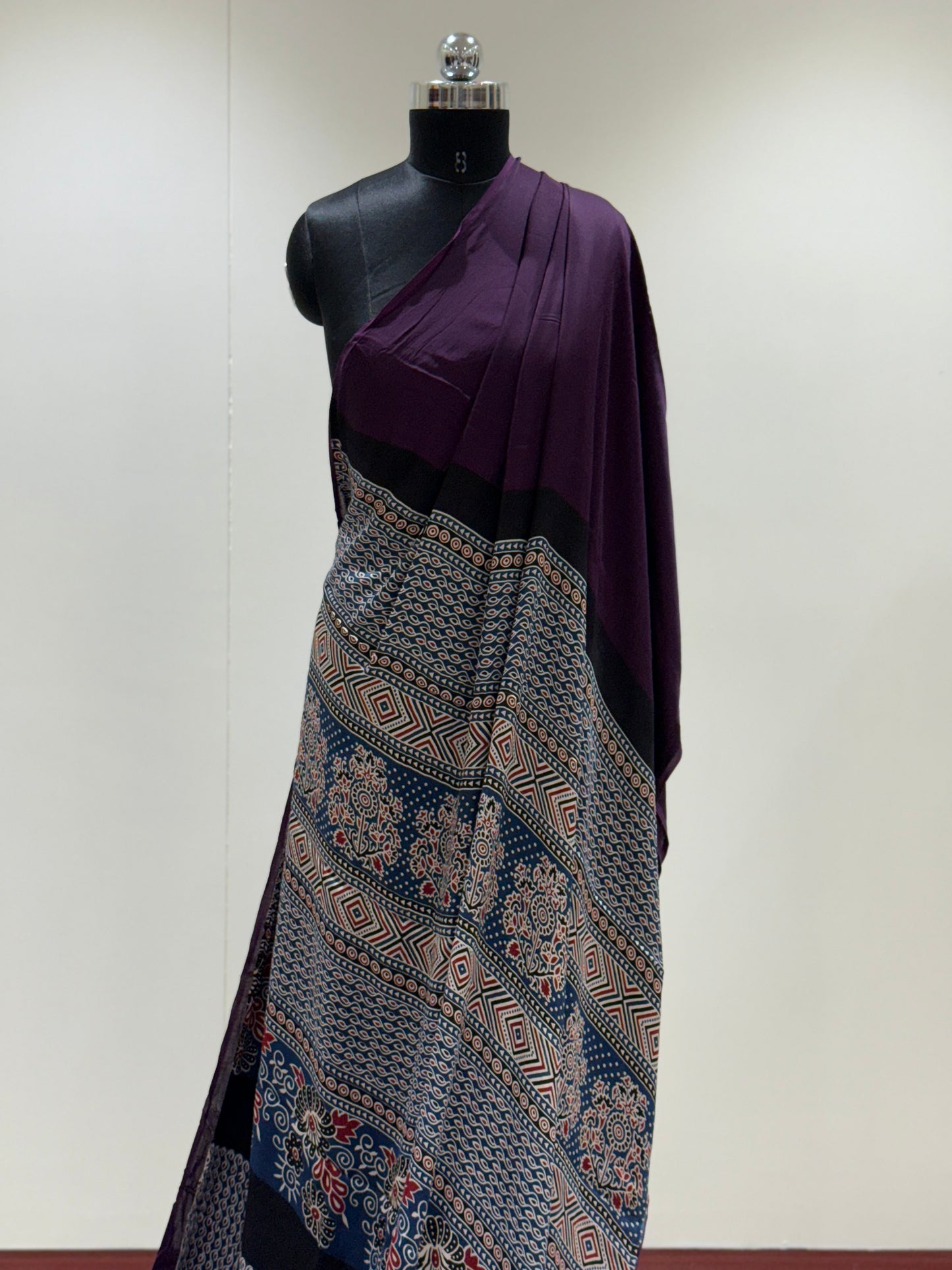 Ajrakh Plain Modal Silk Saree 16