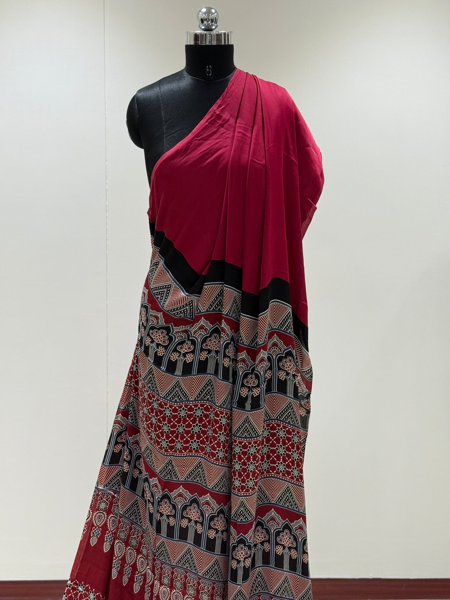 Ajrakh Plain Modal Silk Saree 18