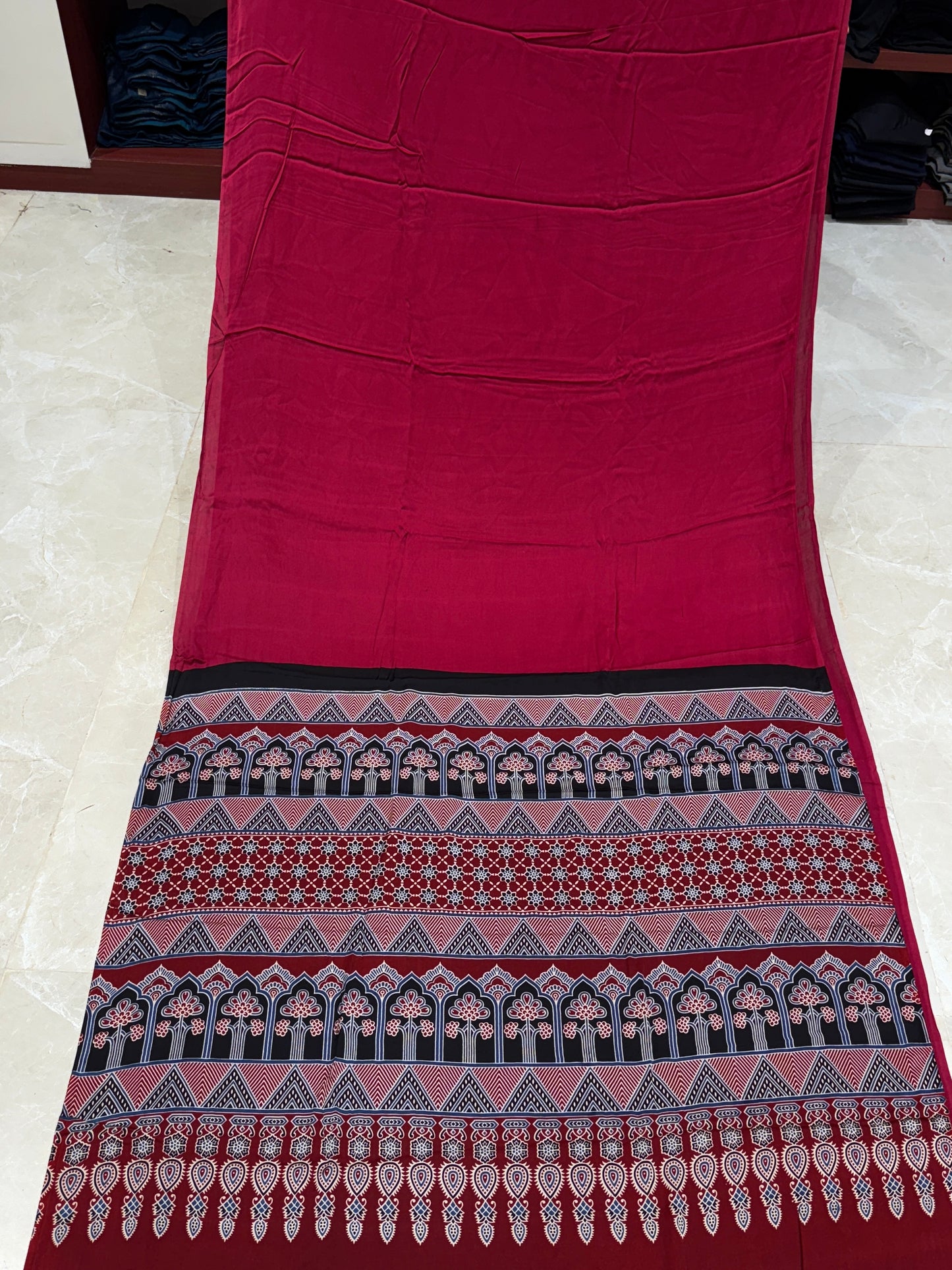 Ajrakh Plain Modal Silk Saree 18