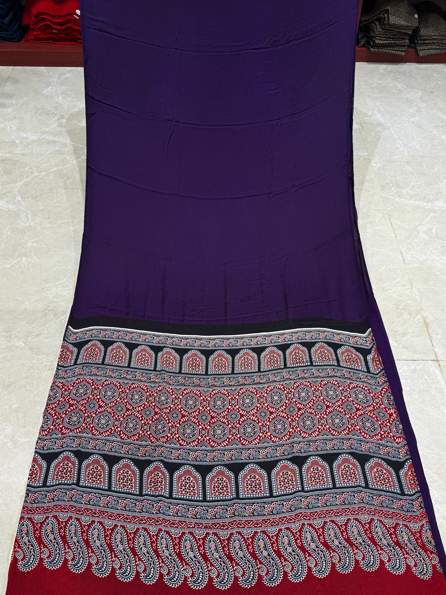 Ajrakh Plain Modal Silk Saree 15