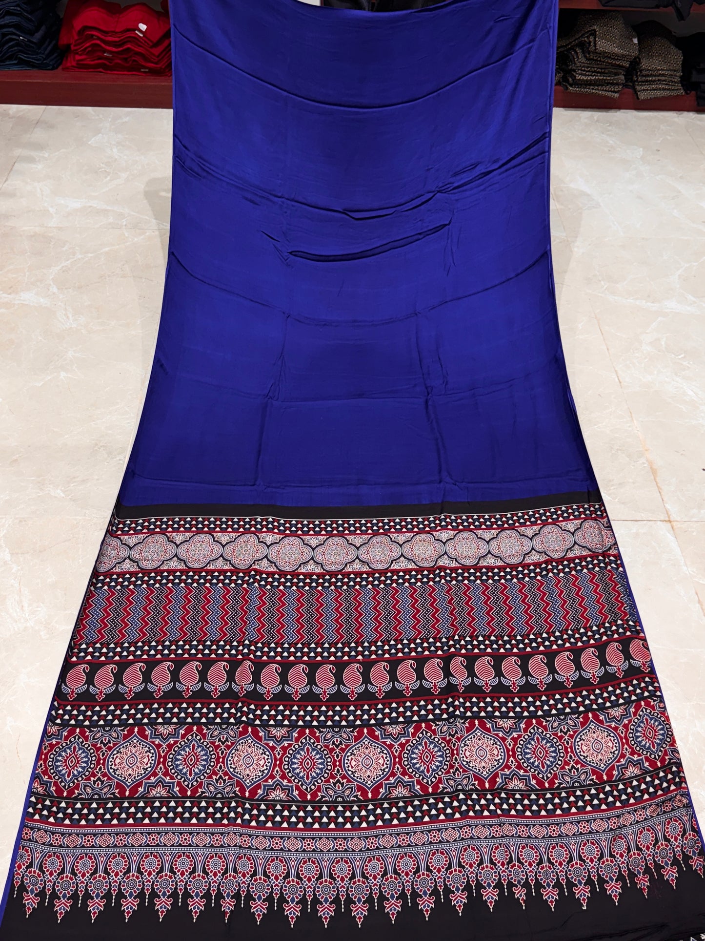 Ajrakh Plain Modal Silk Saree 12