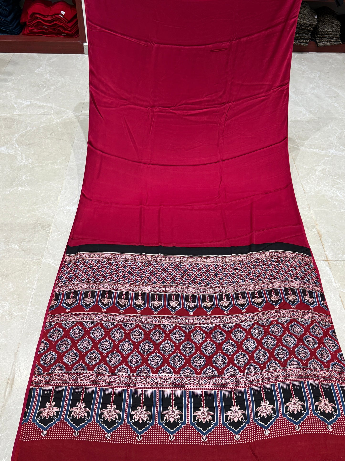 Ajrakh Plain Modal Silk Saree 07