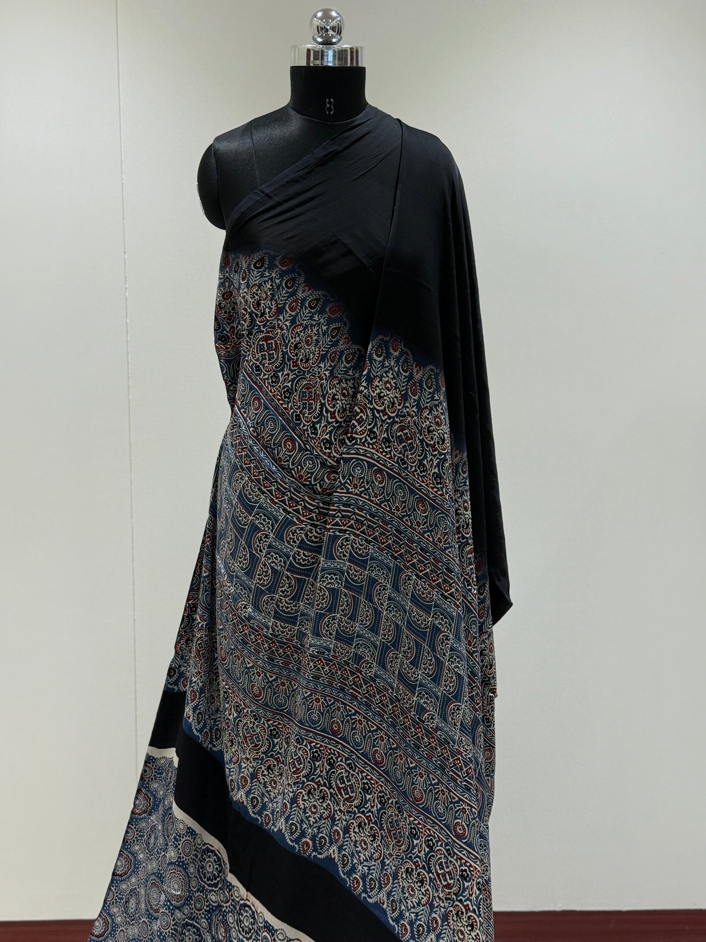 Ajrakh Plain Modal Silk Saree 08