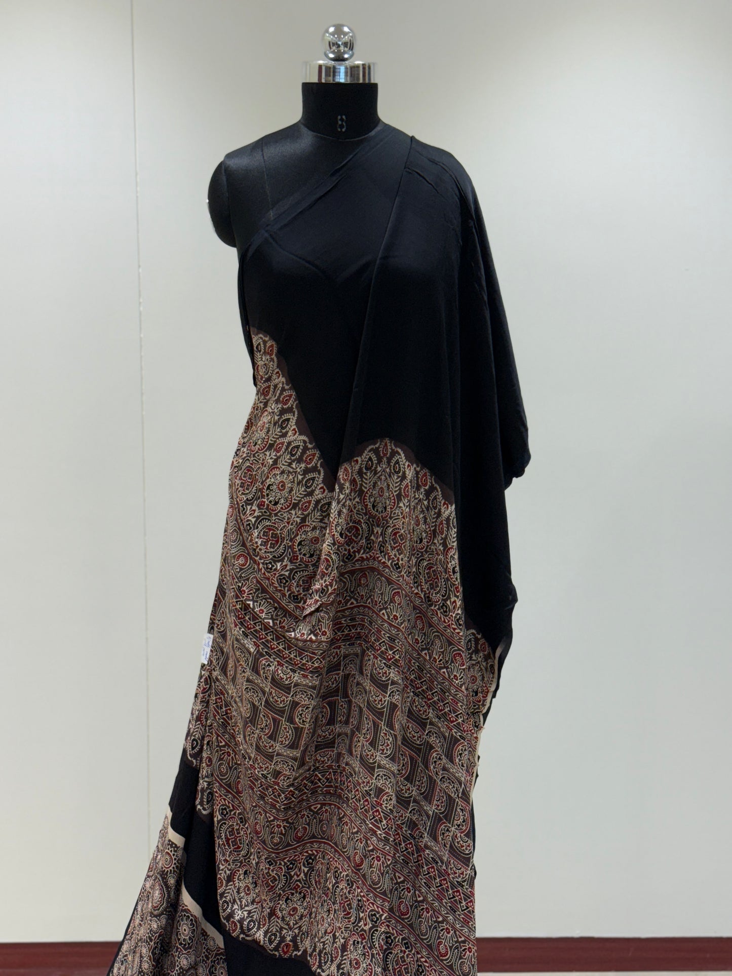 Ajrakh Plain Modal Silk Saree 03