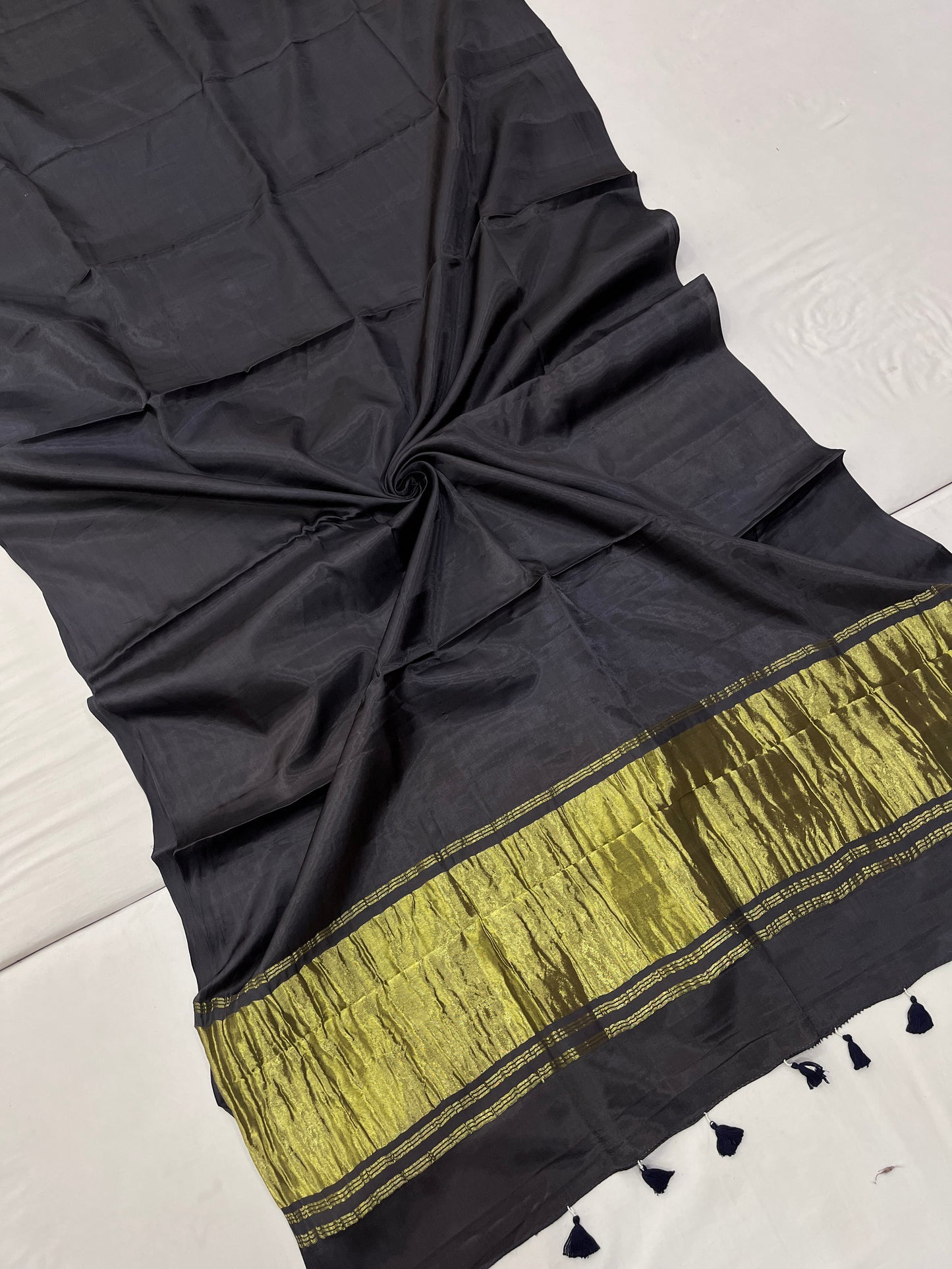 Grey Denim Modal Satin Silk Lagdi Pallu Saree