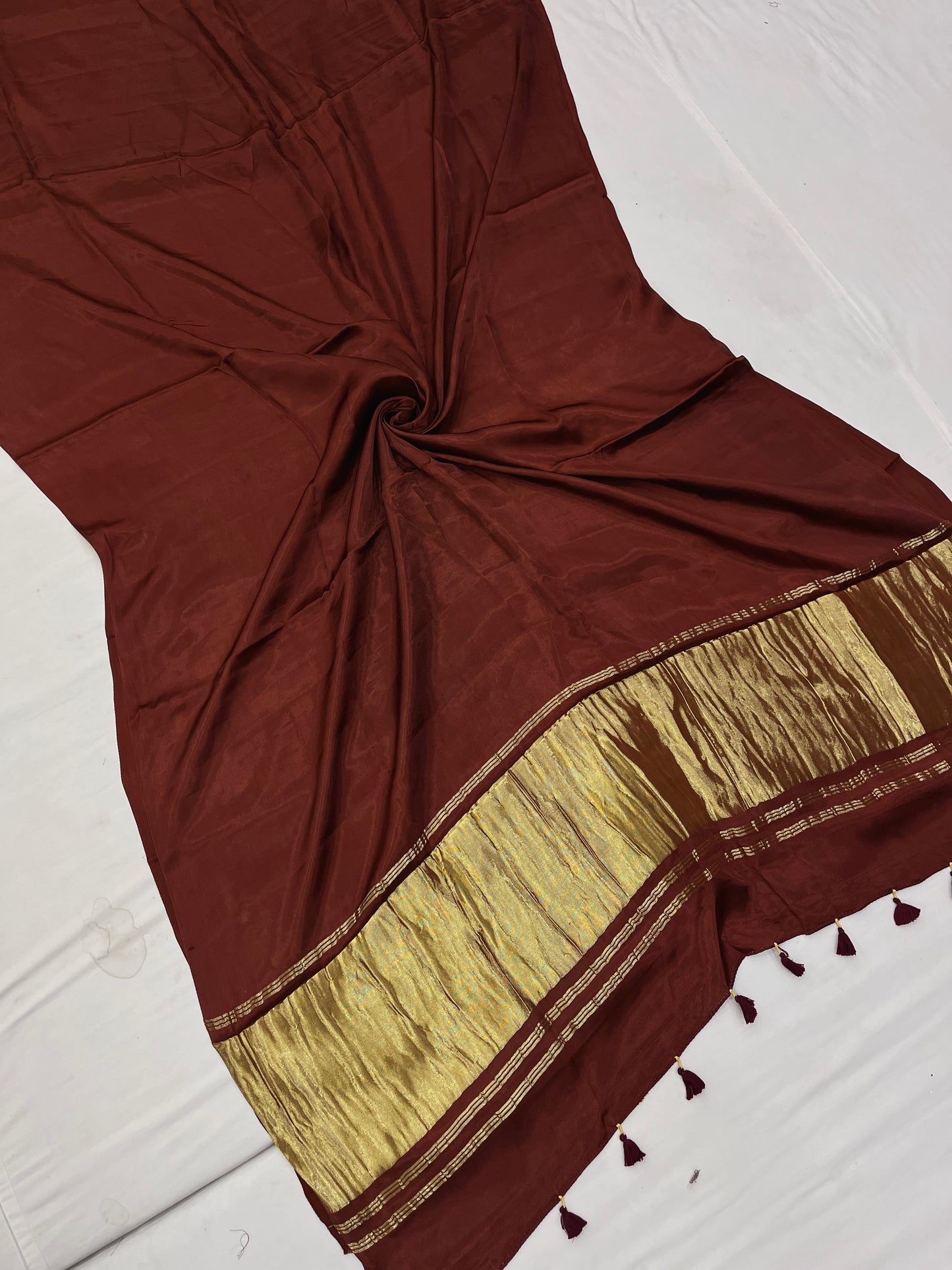 Brown Modal Satin Silk Lagdi Pallu Saree