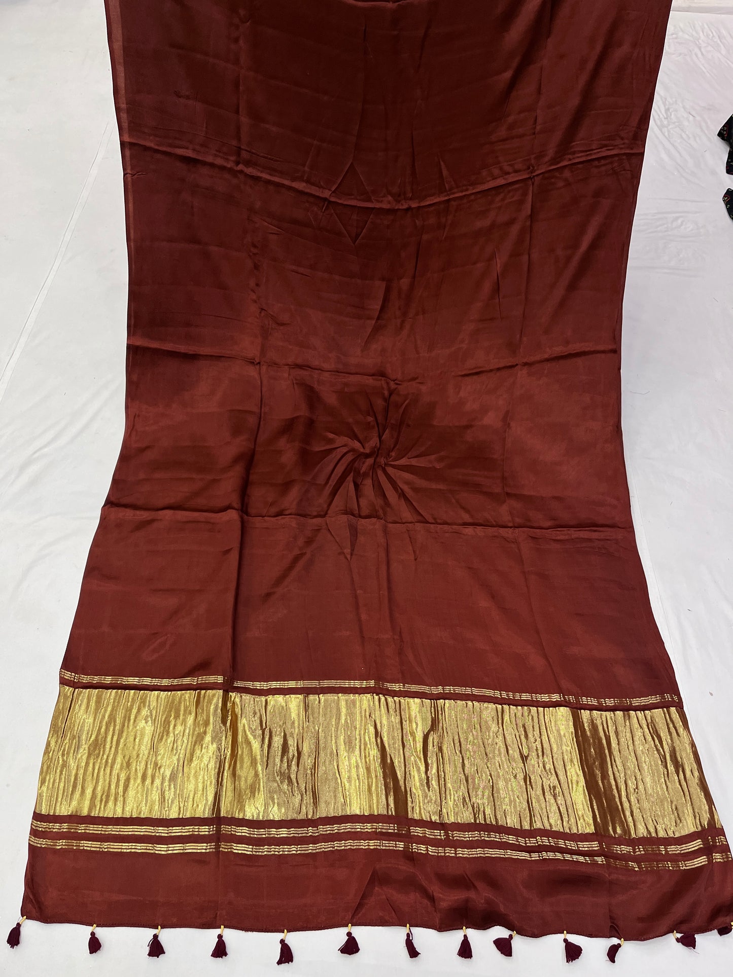 Brown Modal Satin Silk Lagdi Pallu Saree