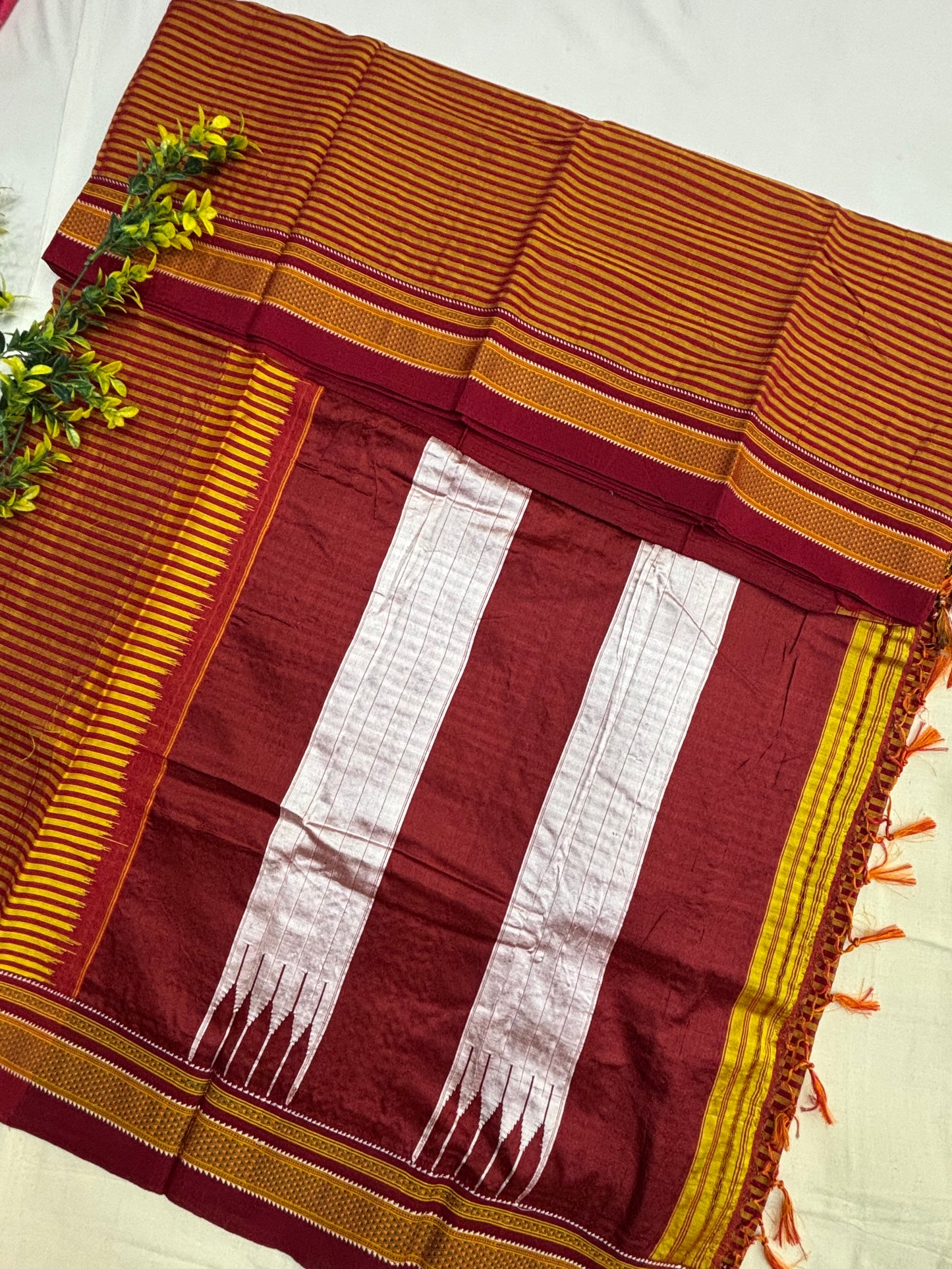 Red Sunset Stripes Handloom Ilkal Saree