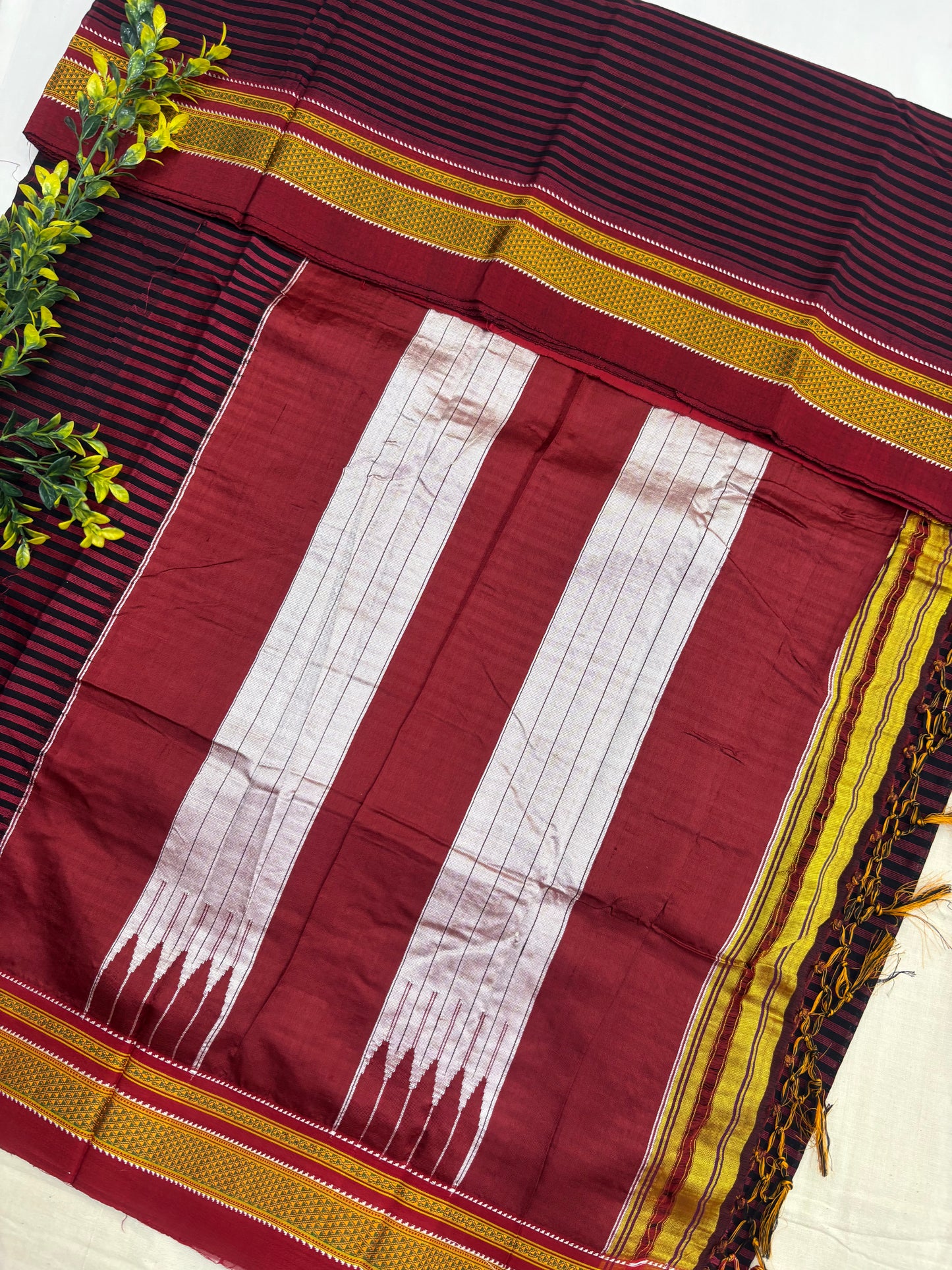 Maroon Black Stripes Handloom Ilkal Saree