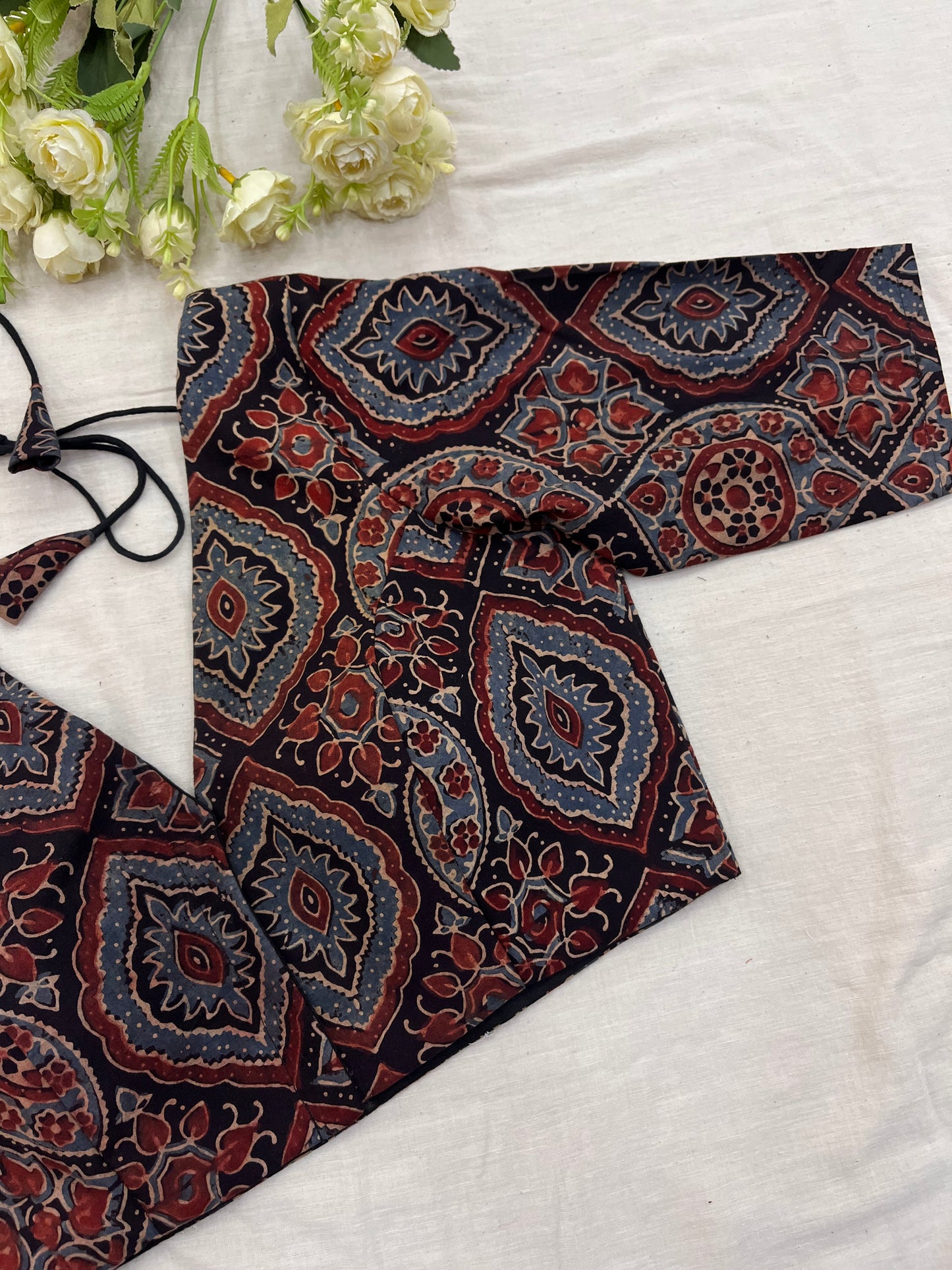 Black Sithara Ajrakh Elbow Sleeves Blouse