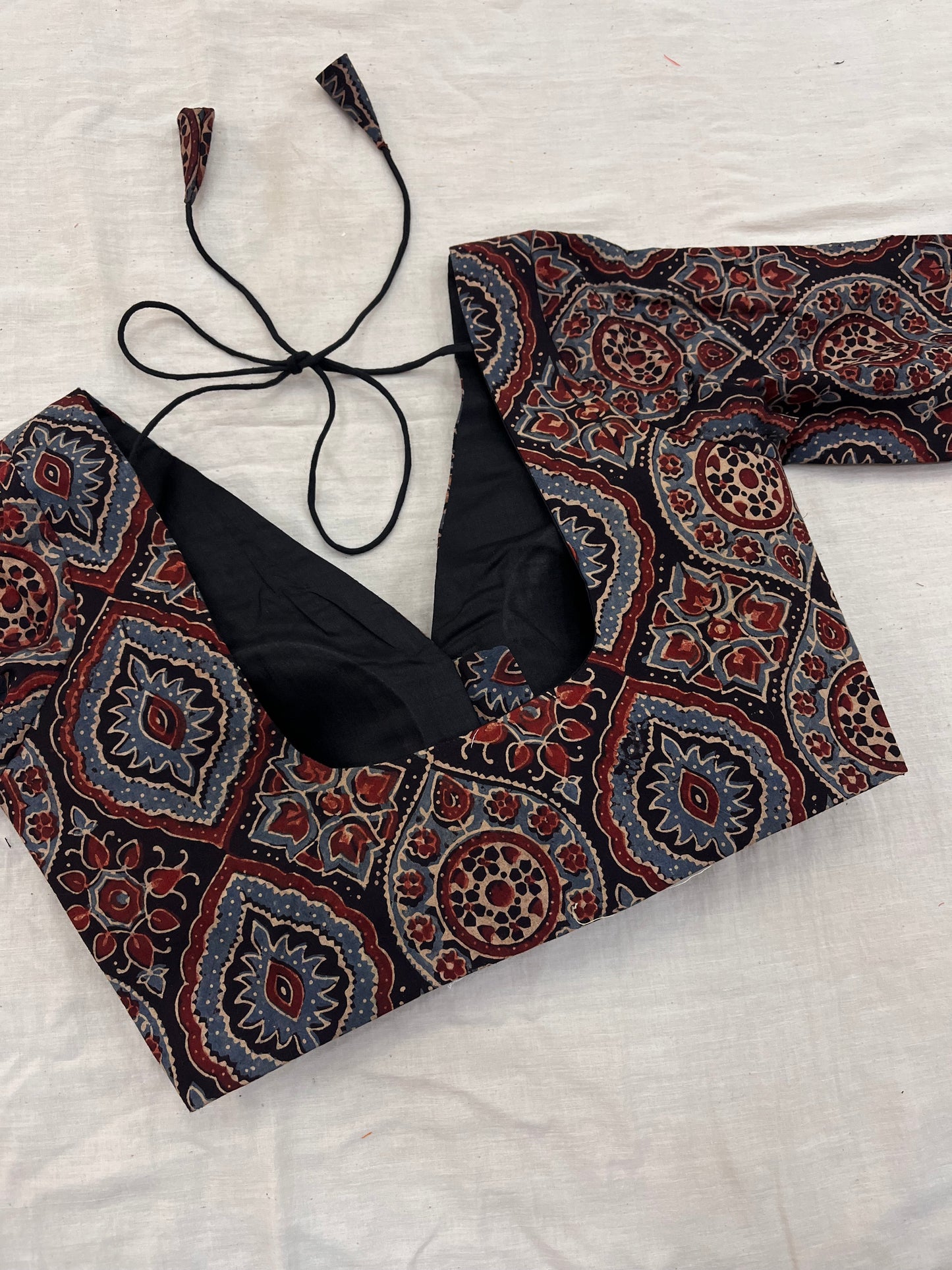 Black Sithara Ajrakh Elbow Sleeves Blouse