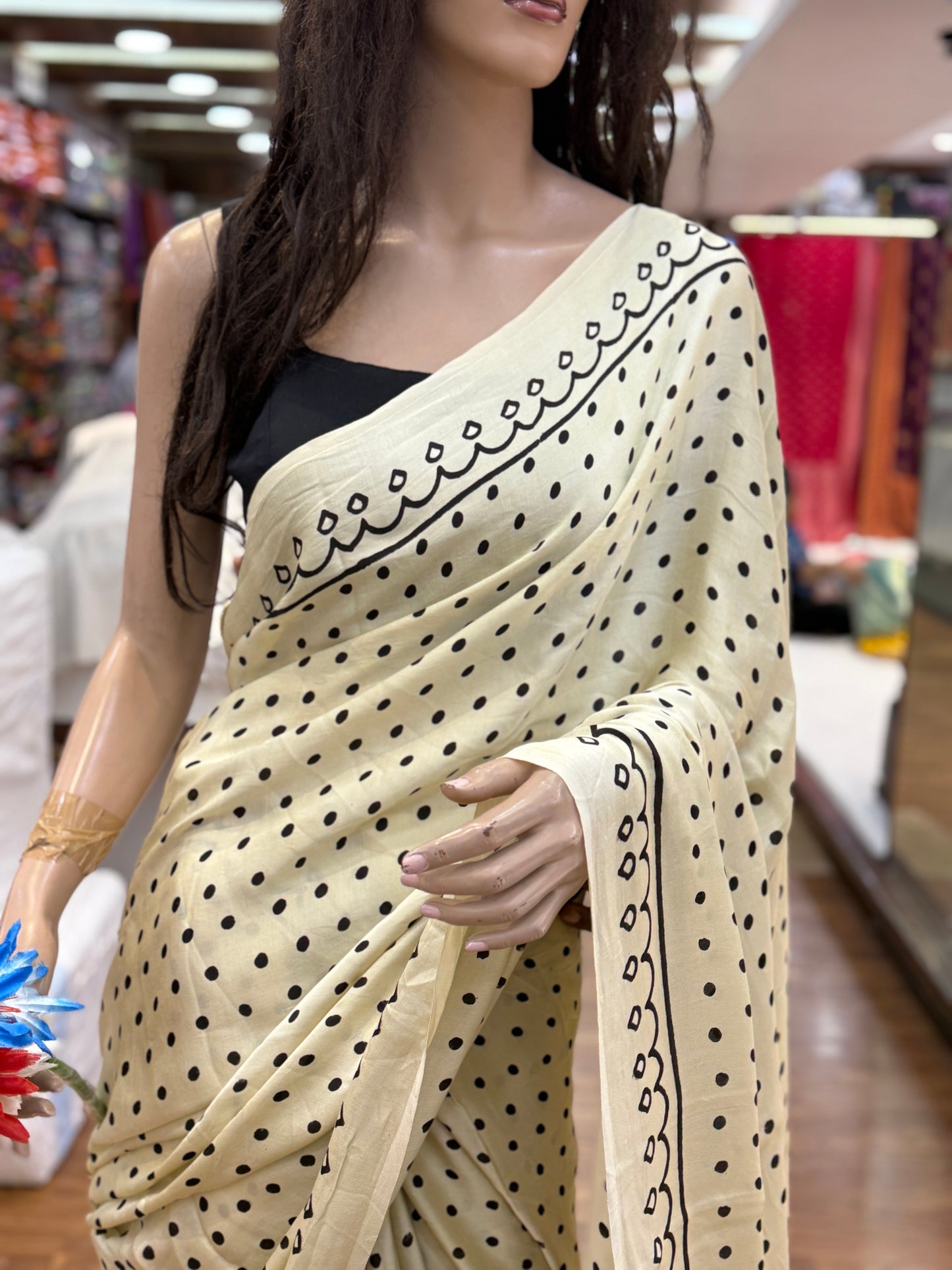 Chandarka – Ivory Polka Ajrakh Modal Silk Saree