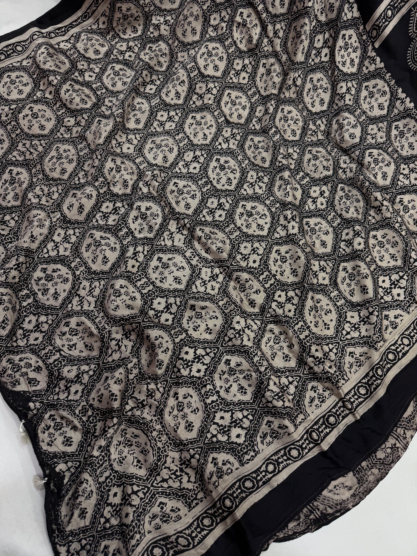 Megha Black Ajrakh Modal Silk Saree