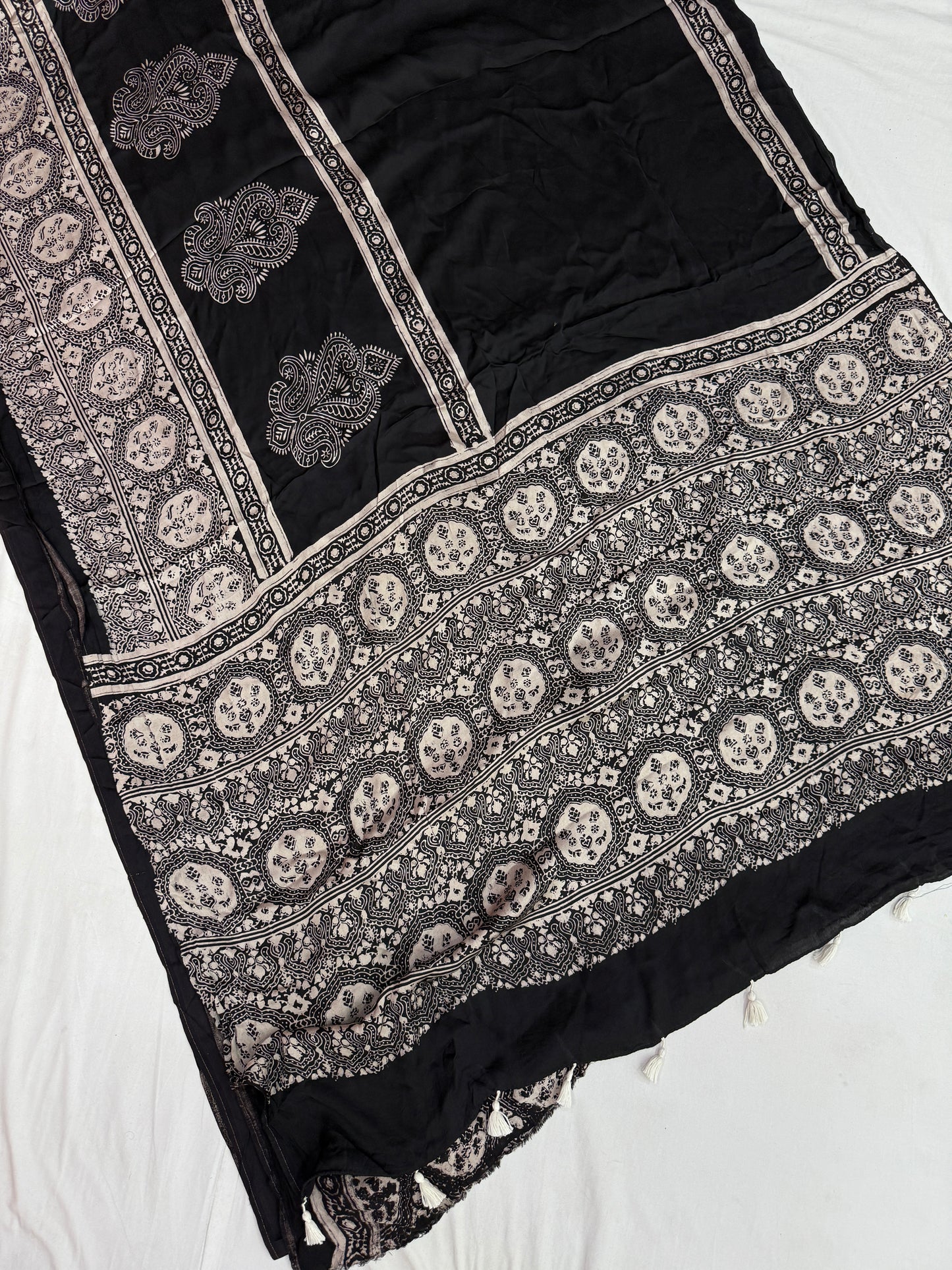 Megha Black Ajrakh Modal Silk Saree