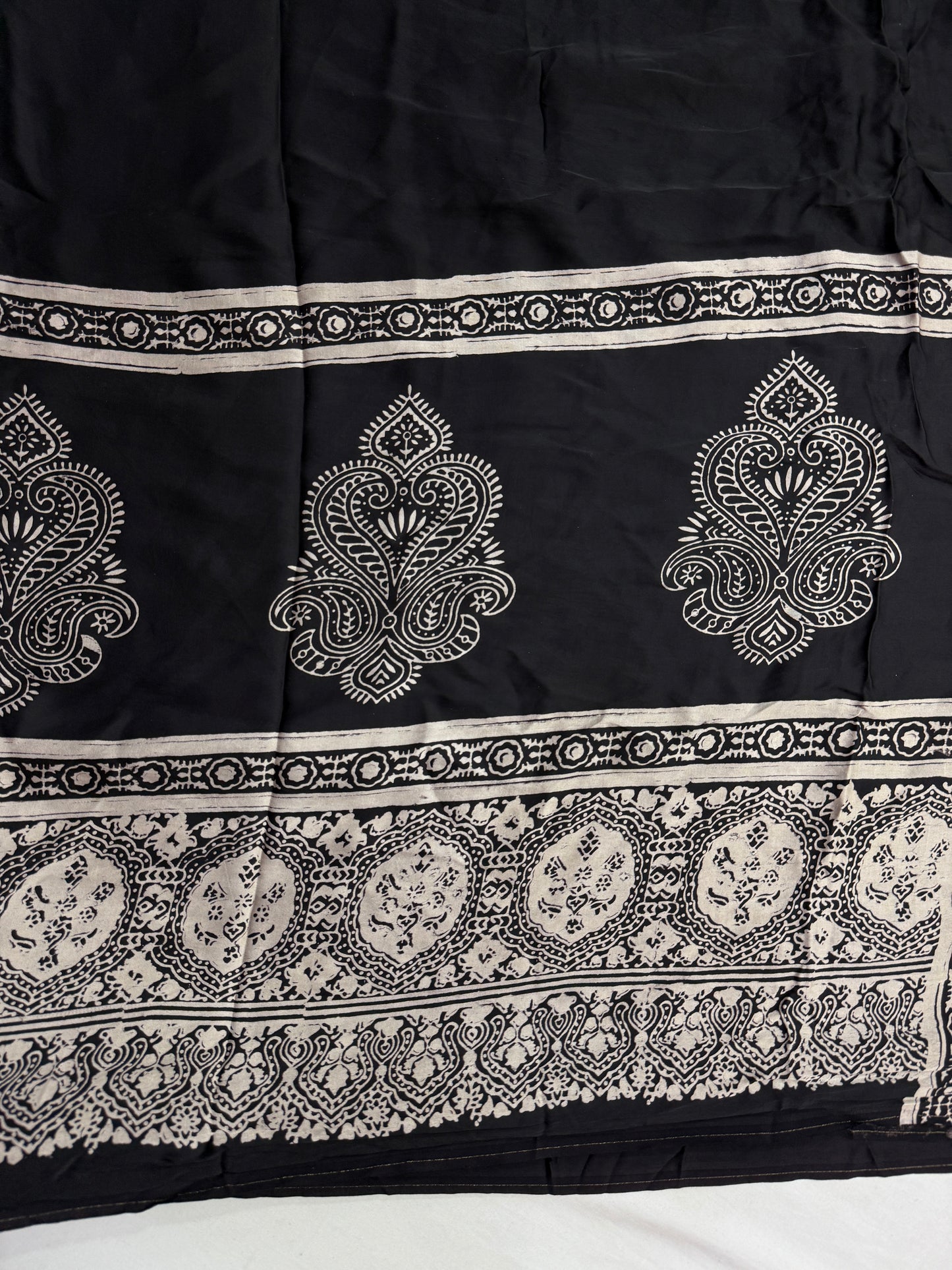 Megha Black Ajrakh Modal Silk Saree