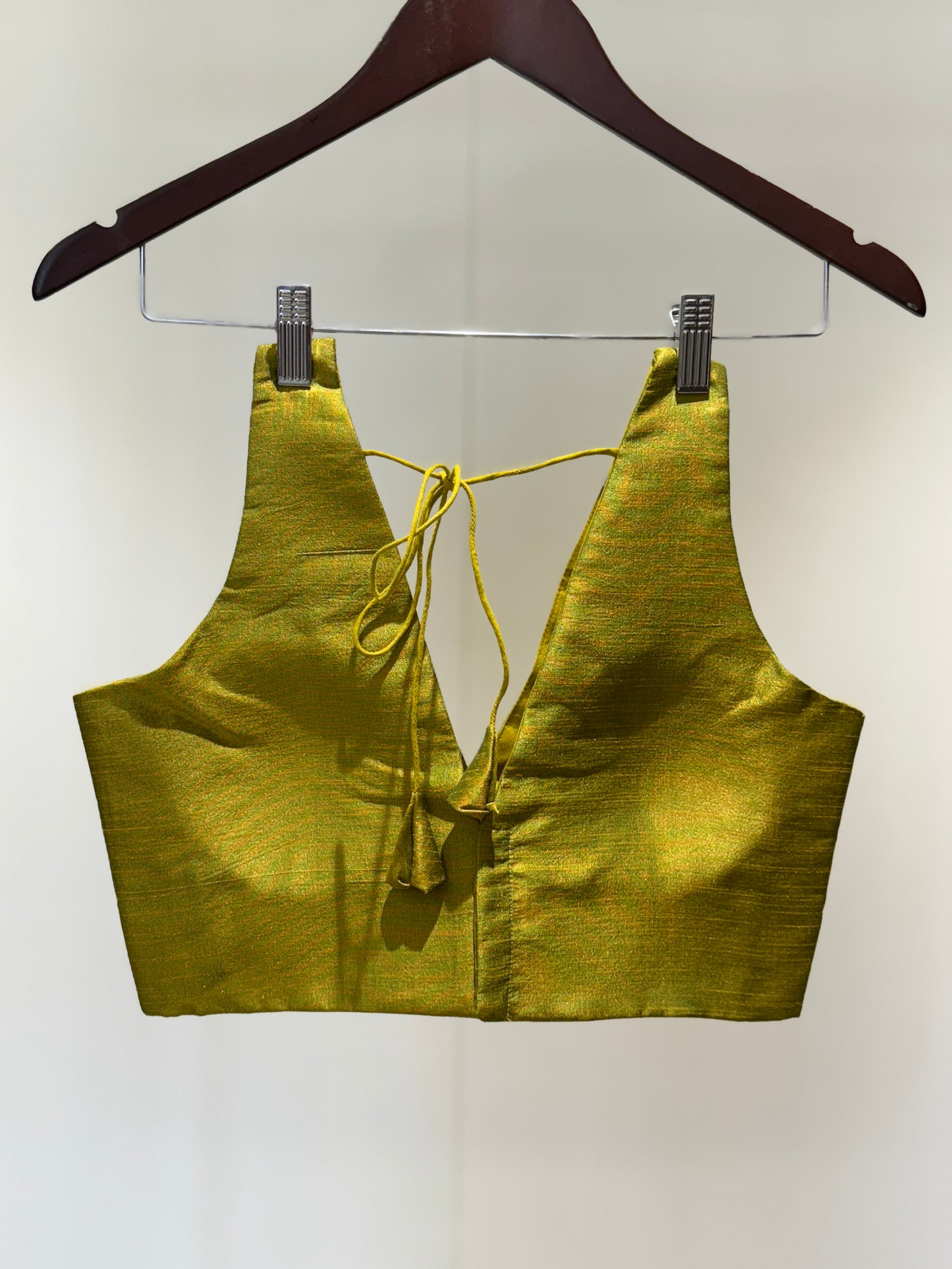 Olive Cross Belt Raw Silk Sleeveless Blouse