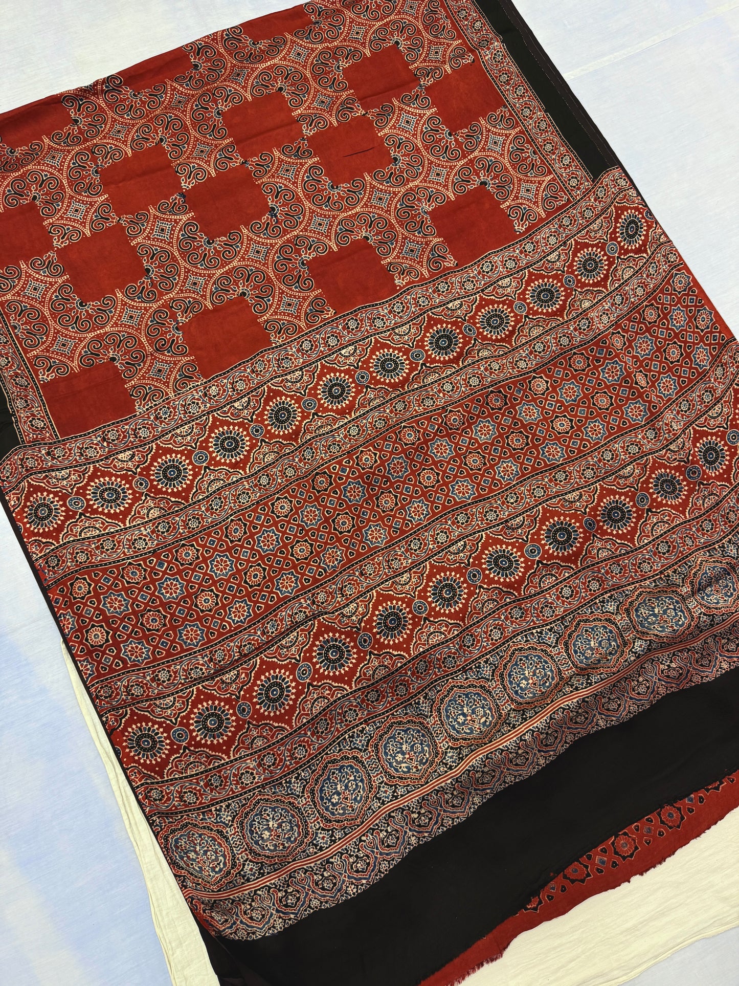 Maroon Chokdi Ajrakh Modal Silk Saree