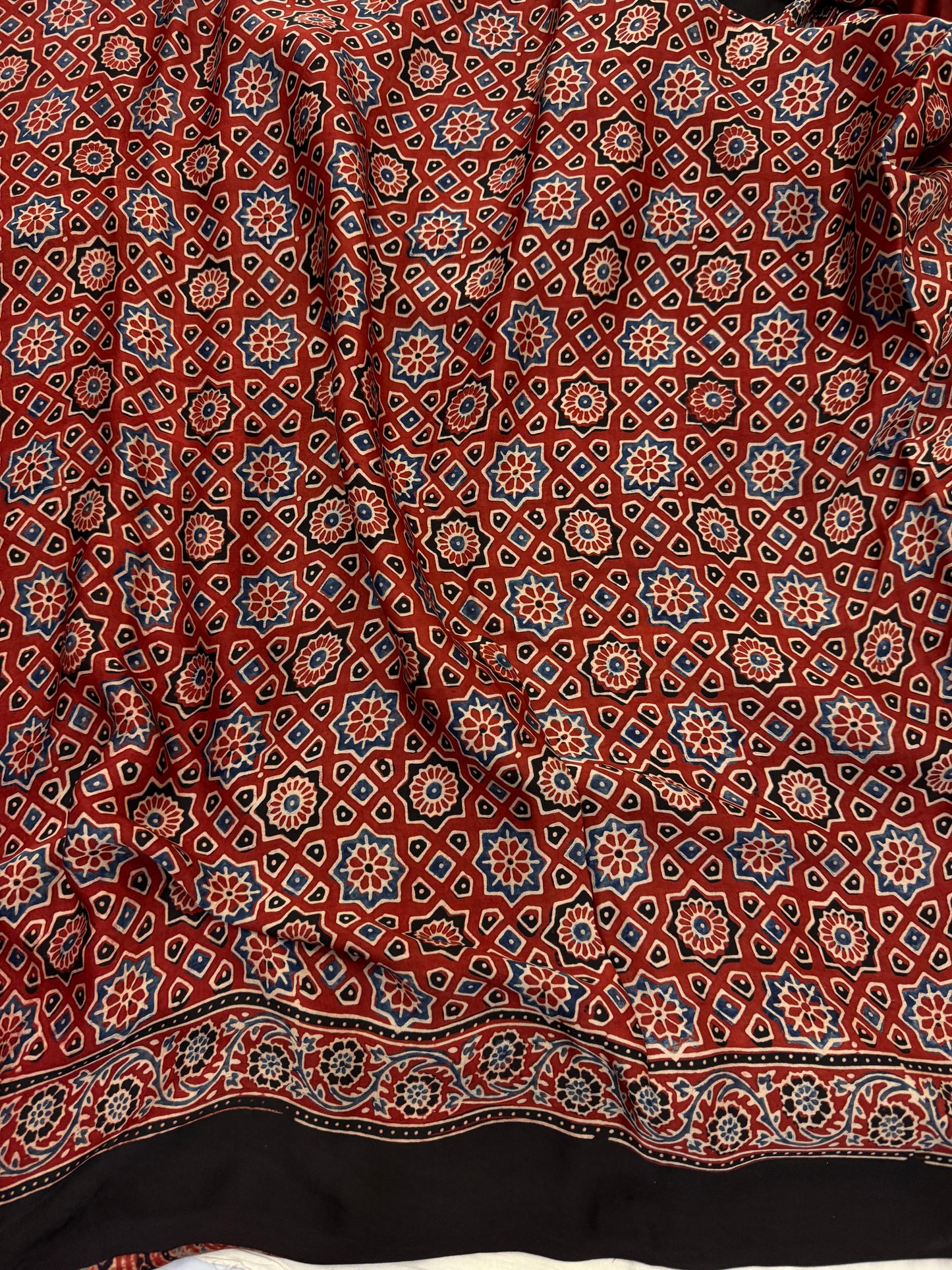 Maroon Chokdi Ajrakh Modal Silk Saree