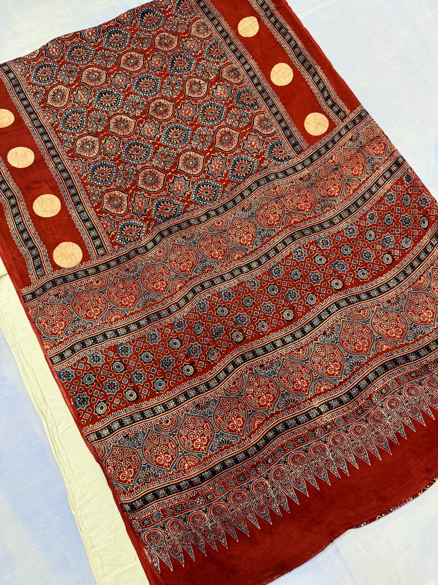 Badam Chandini Ajrakh Modal Silk Saree