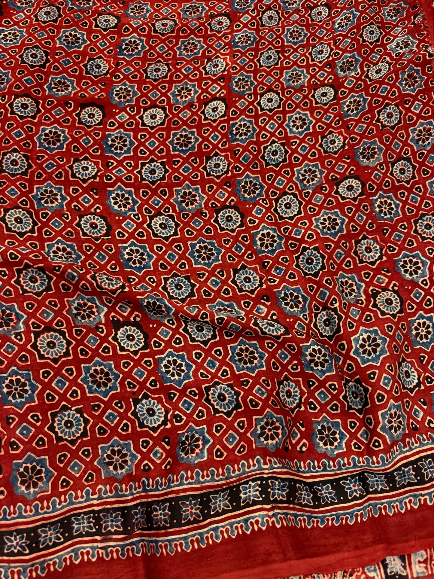 Badam Chandini Ajrakh Modal Silk Saree