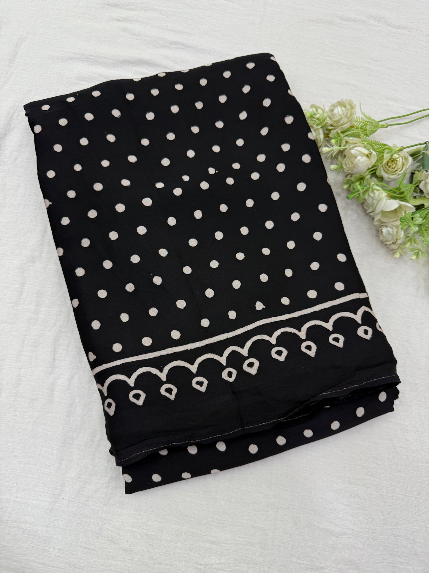 Chandarka – Black Polka Ajrakh Modal Silk Saree