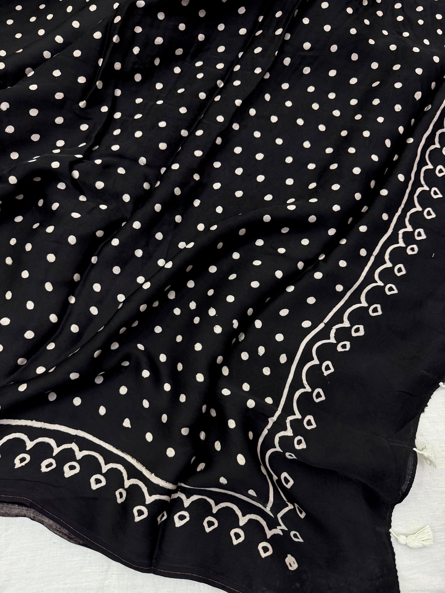 Chandarka – Black Polka Ajrakh Modal Silk Saree