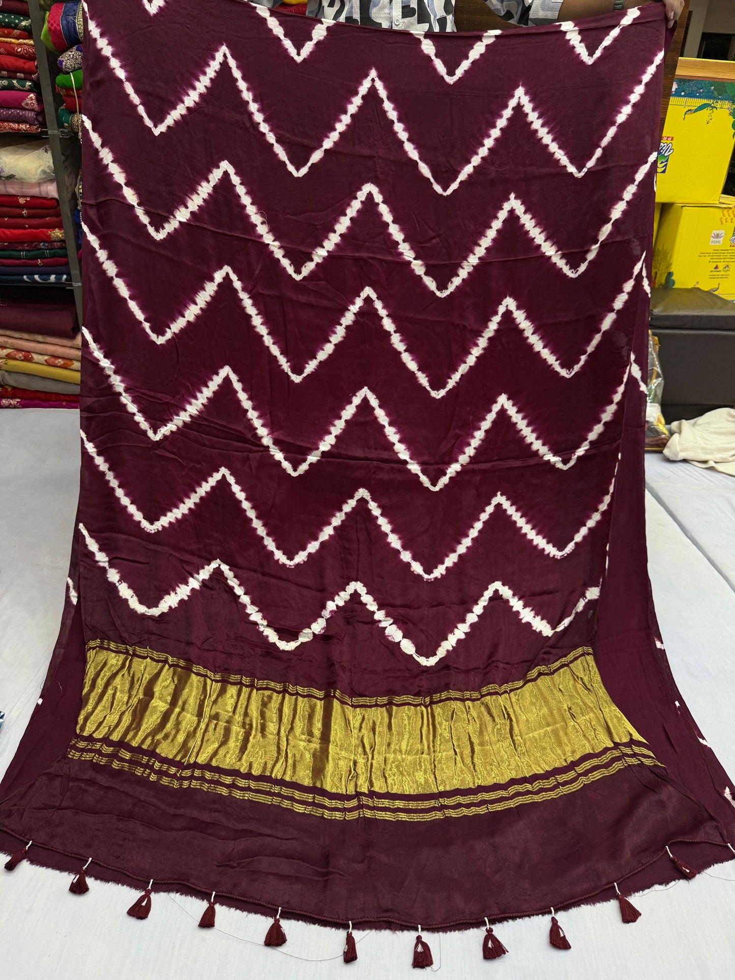 Maroon Tarang Lehriya Modal Satin Silk Saree