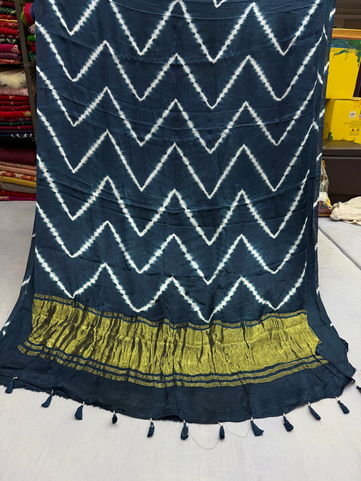 Teal Tarang Lehriya Modal Satin Silk Saree