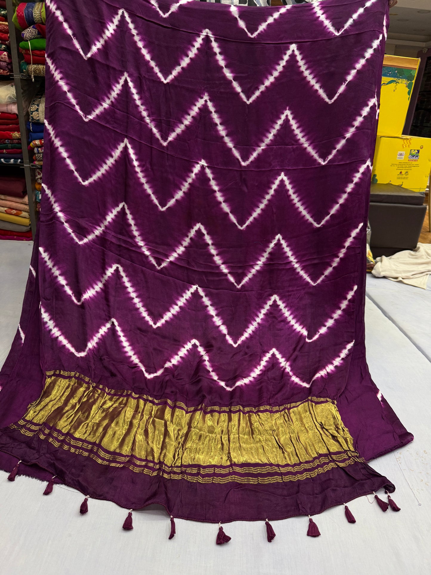 Wine Lehriya Modal Silk Saree