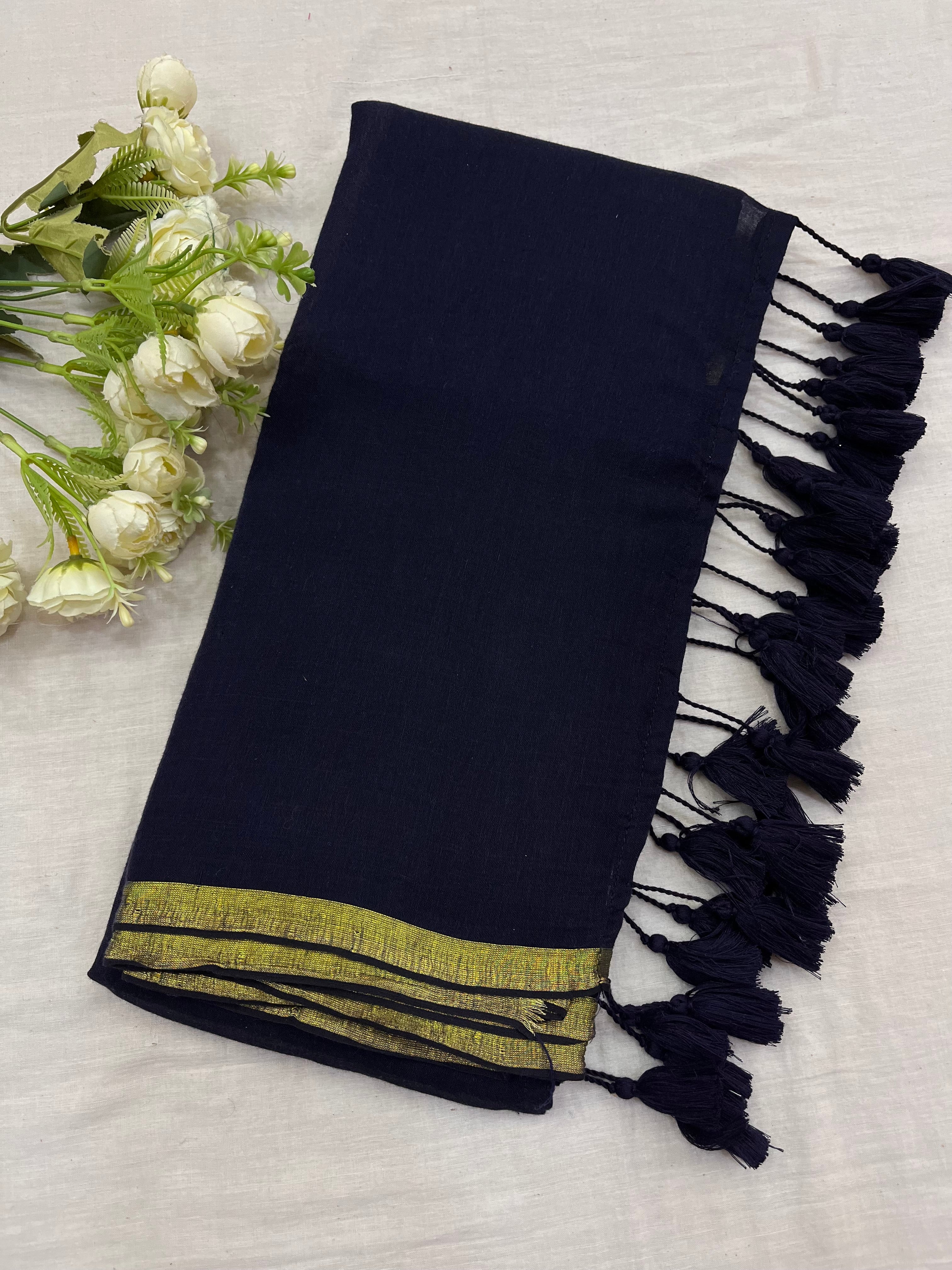 Navy Blue Art Silk Saree with Gold Zari Woven Border main image 0