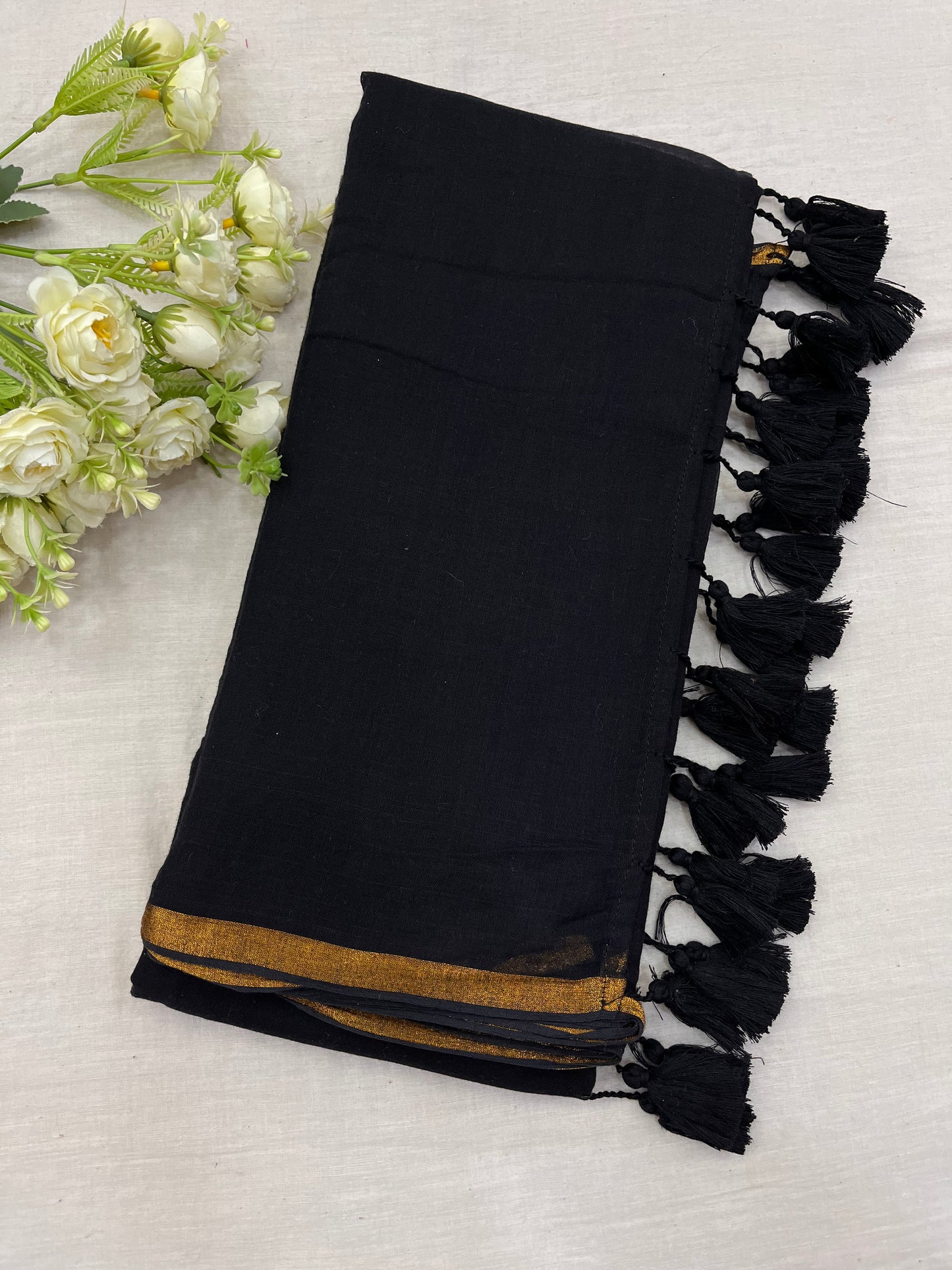 Black Copper Zari Border Mulmul Saree
