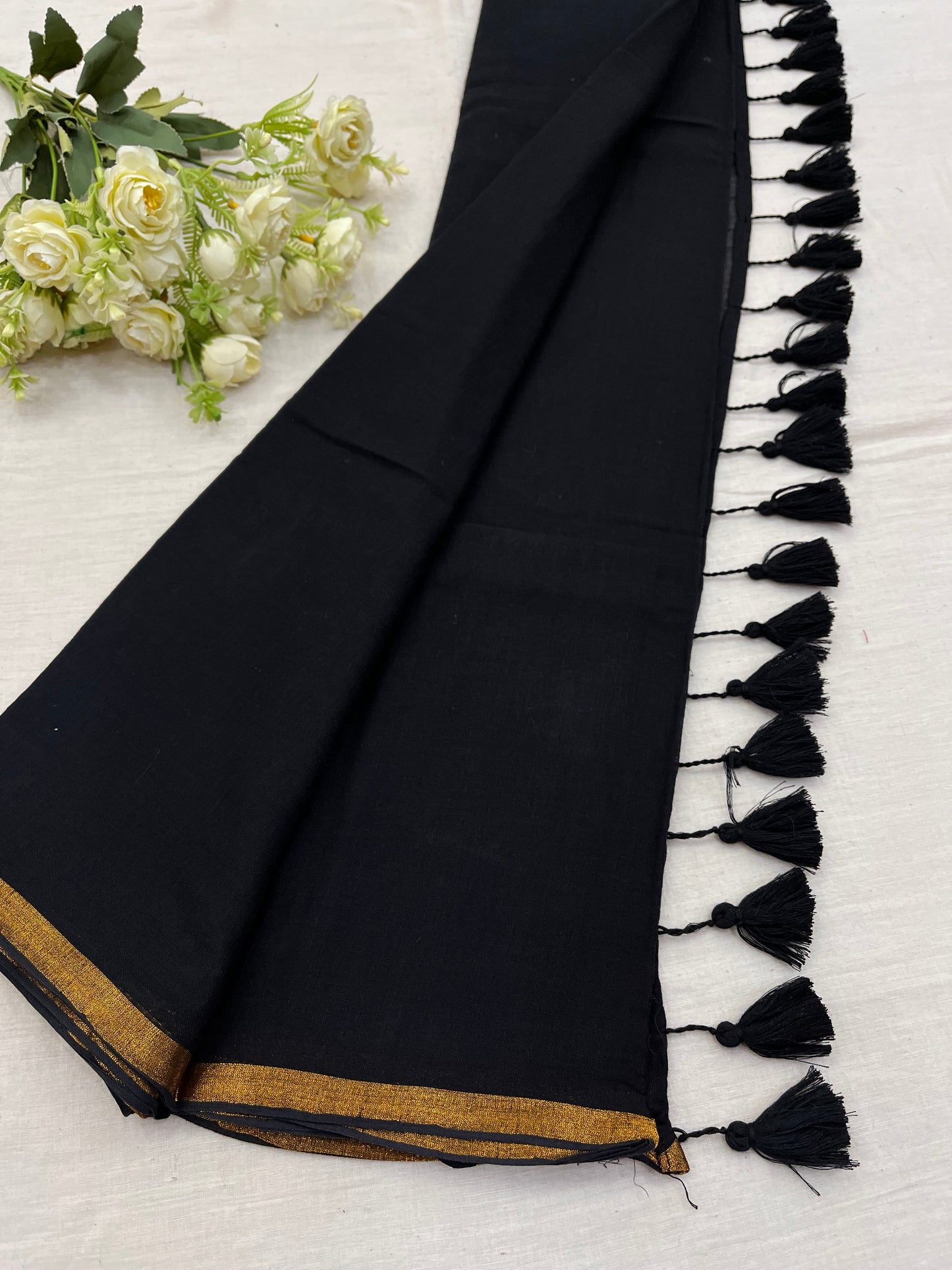 Black Copper Zari Border Mulmul Saree