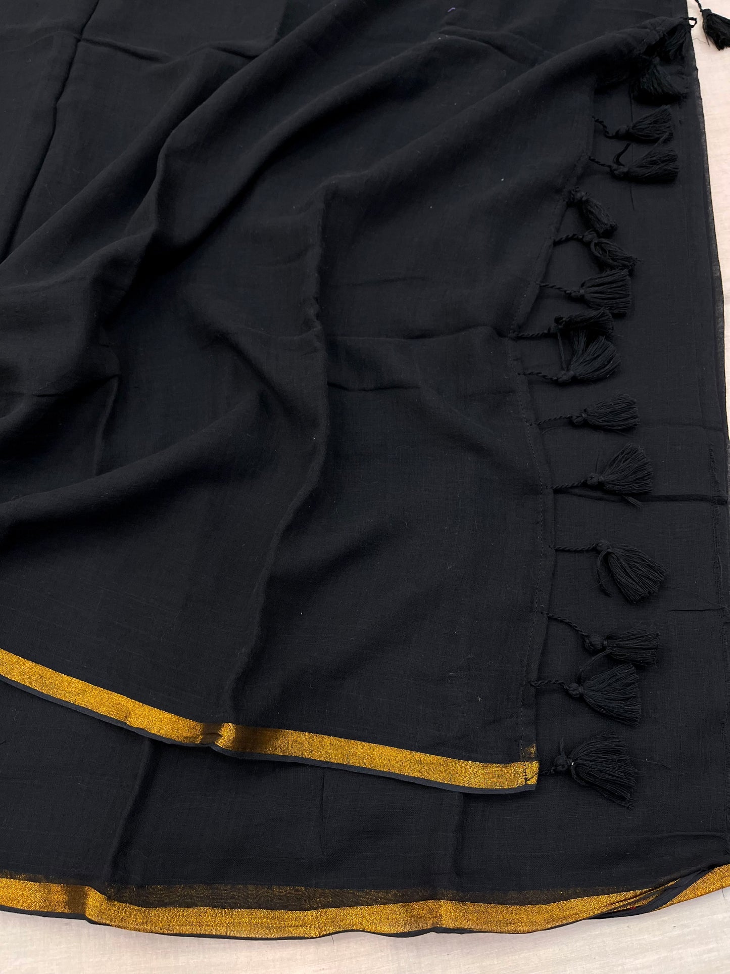 Black Copper Zari Border Mulmul Saree