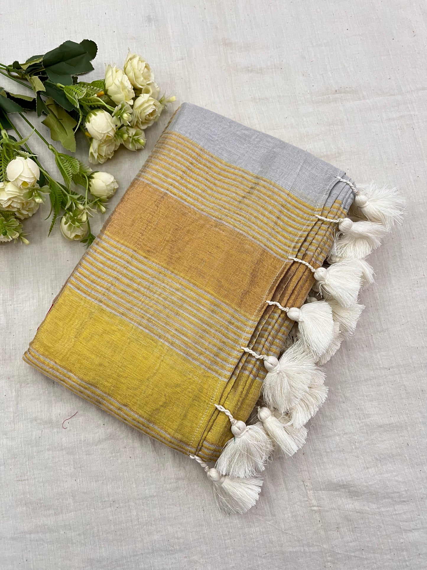 White Gold Tissue Red Mulmul Saree