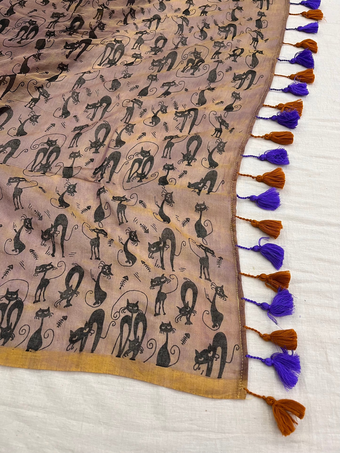 Persian Cat Print Mulmul Saree