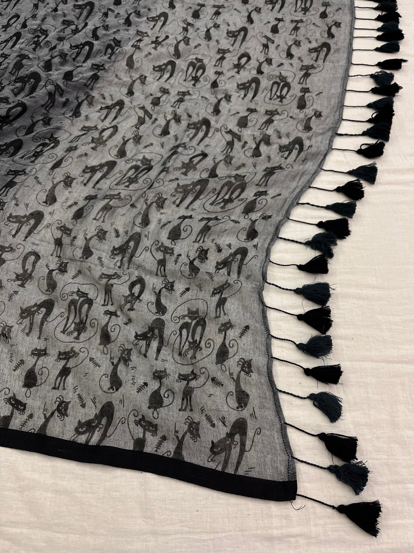 Kalli Billi Cat Print Mulmul Saree