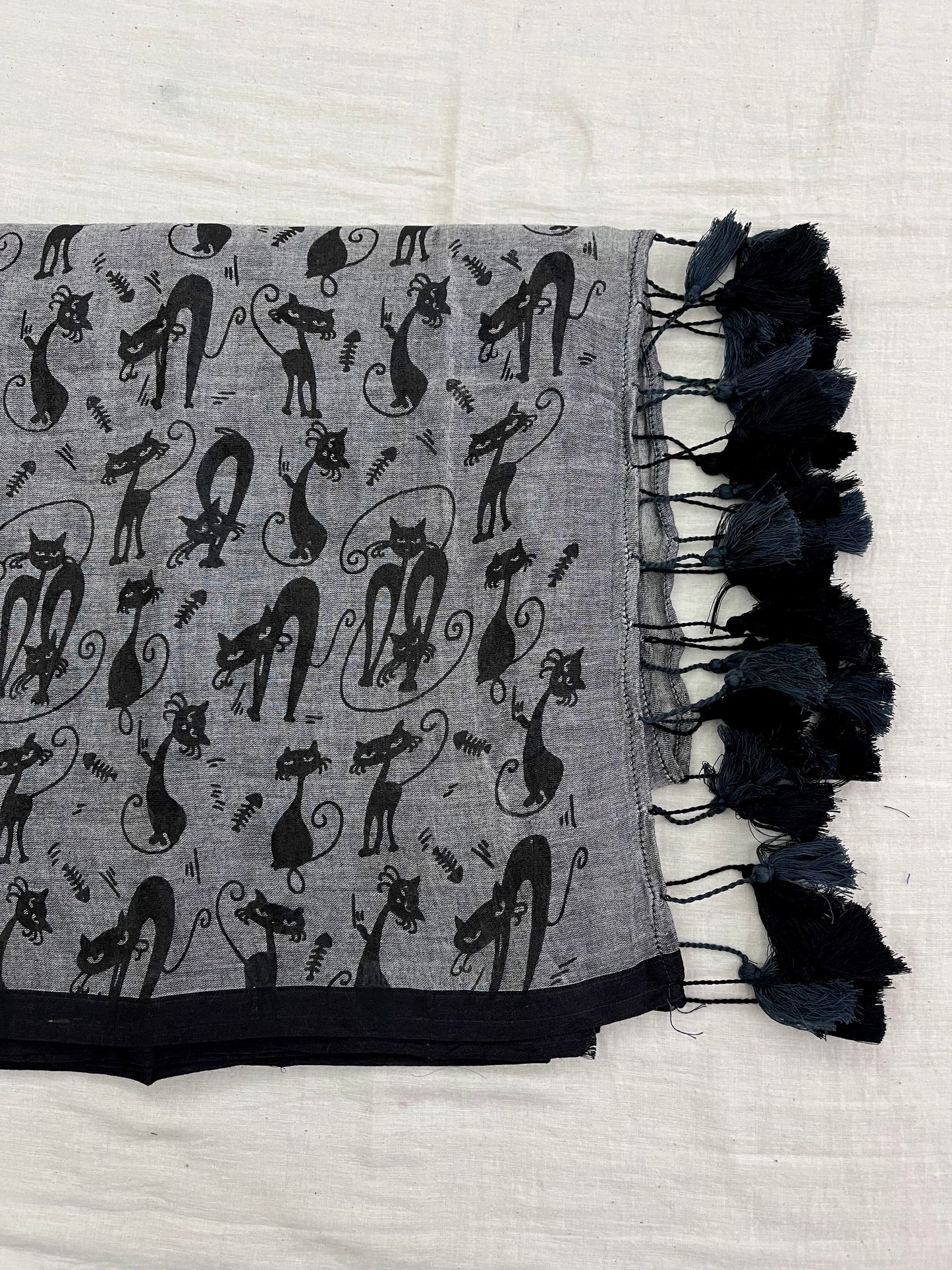 Kalli Billi Cat Print Mulmul Saree