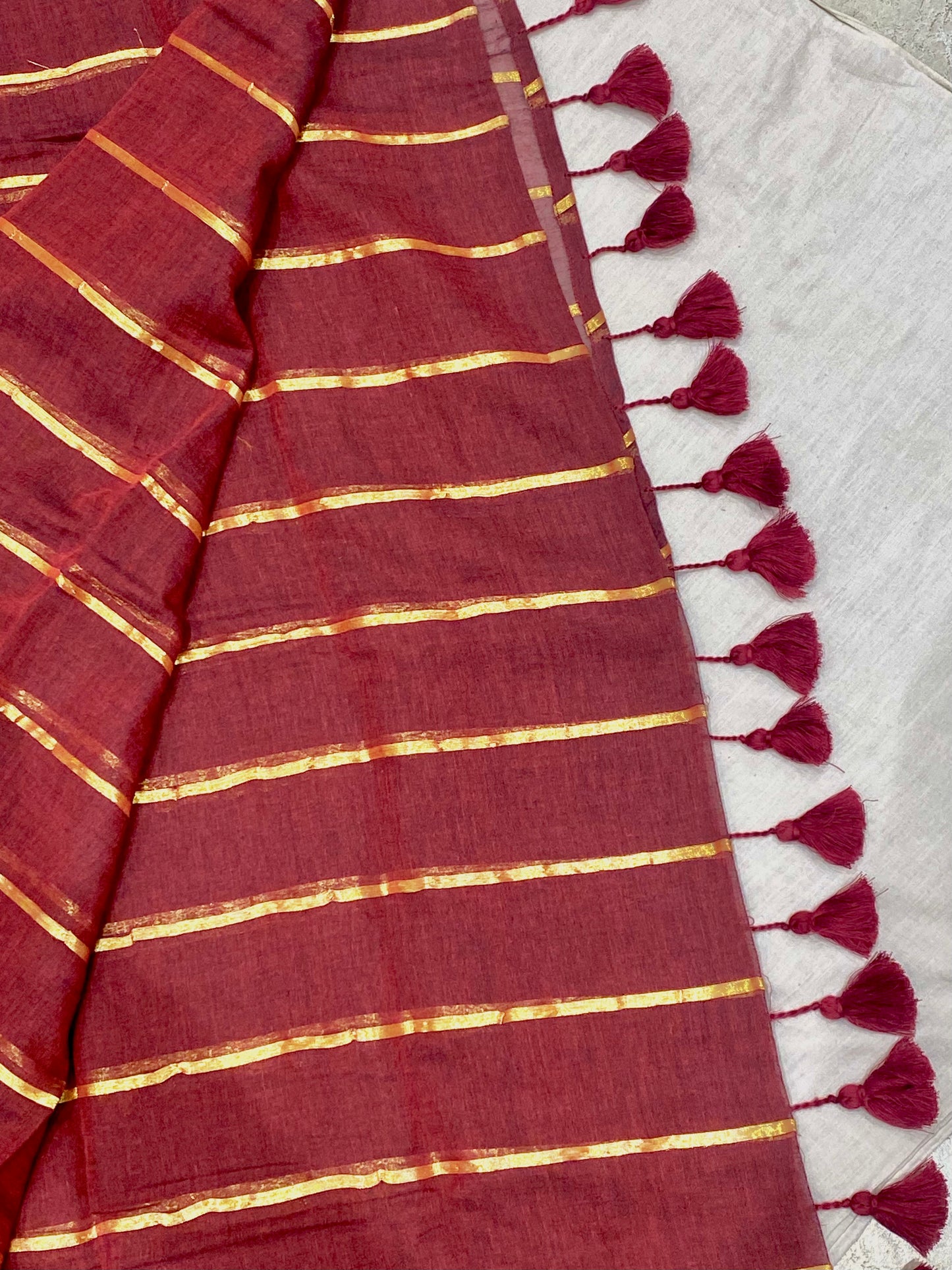 Maroon Zari Stripes Mulmul Saree