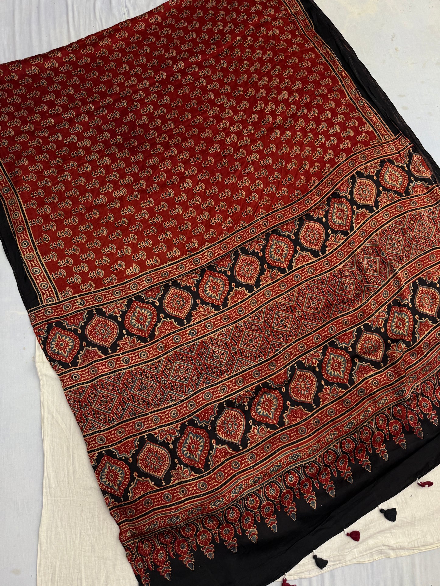 Palash Phool Ajrakh Print Modal Silk Saree