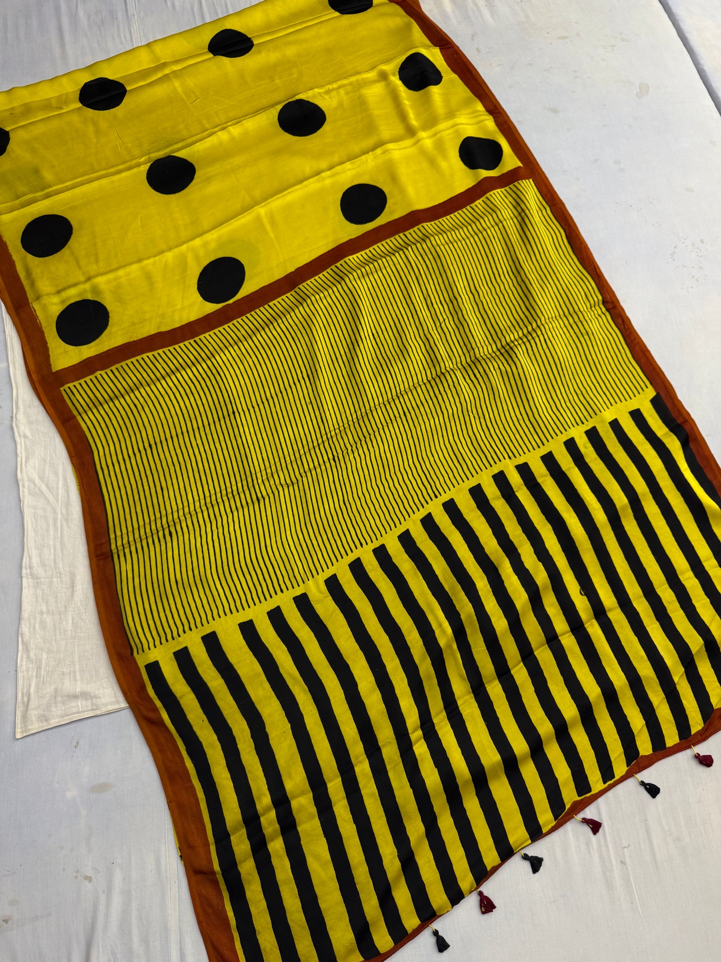 Haldi Polka Ajrakh Print Modal Silk Saree