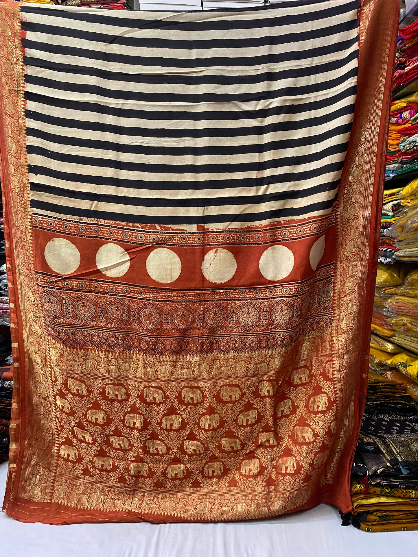 Ajrakh Dola Silk Saree 34