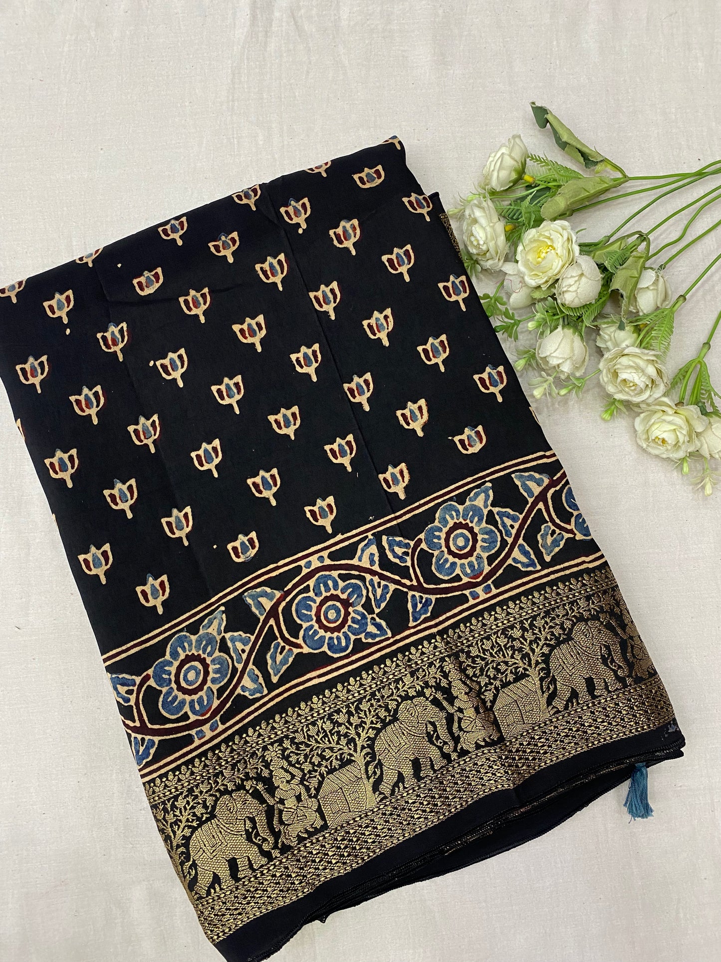 Ajrakh Dola Silk Saree 04