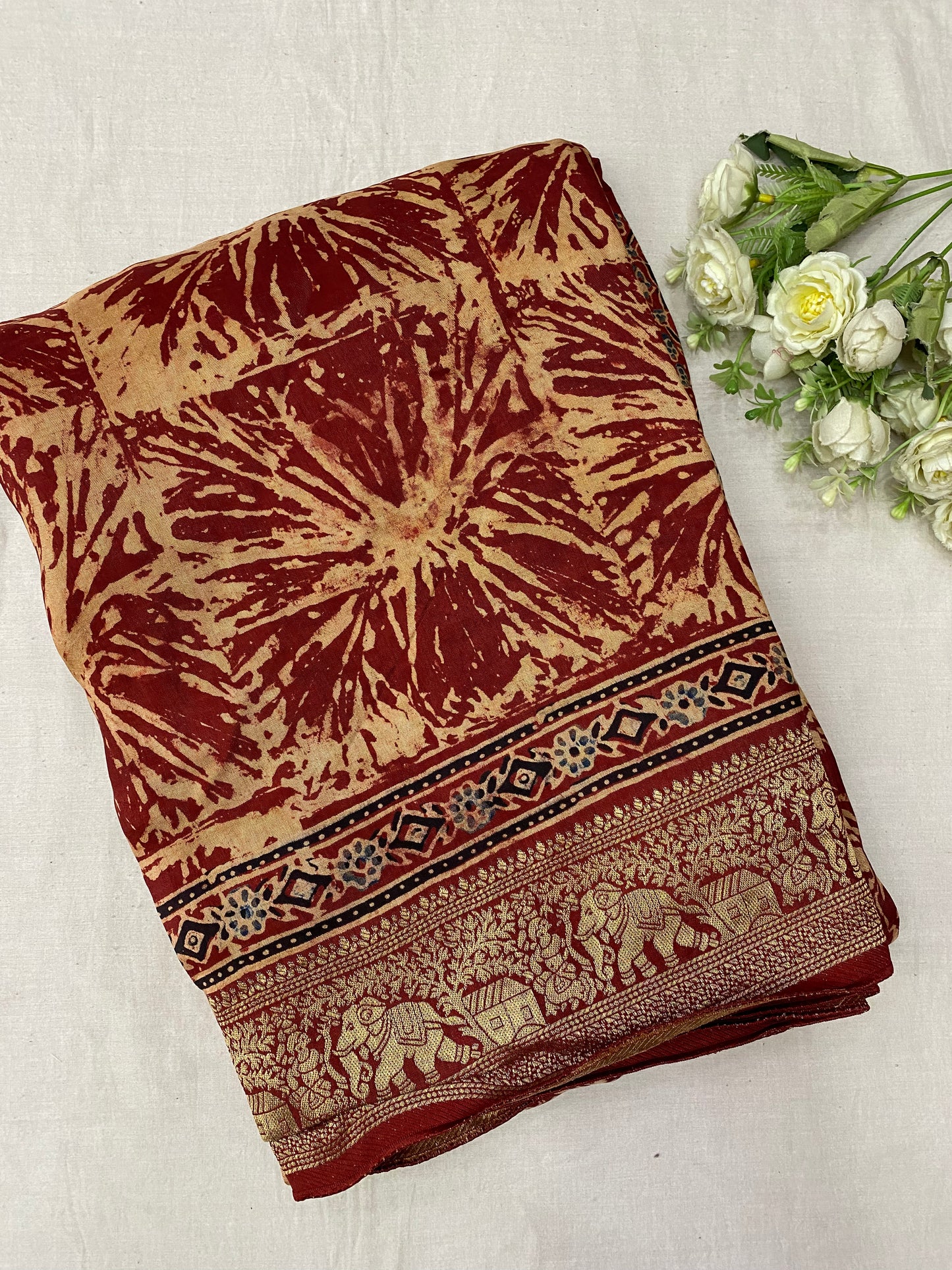 Ajrakh Dola Silk Saree 07