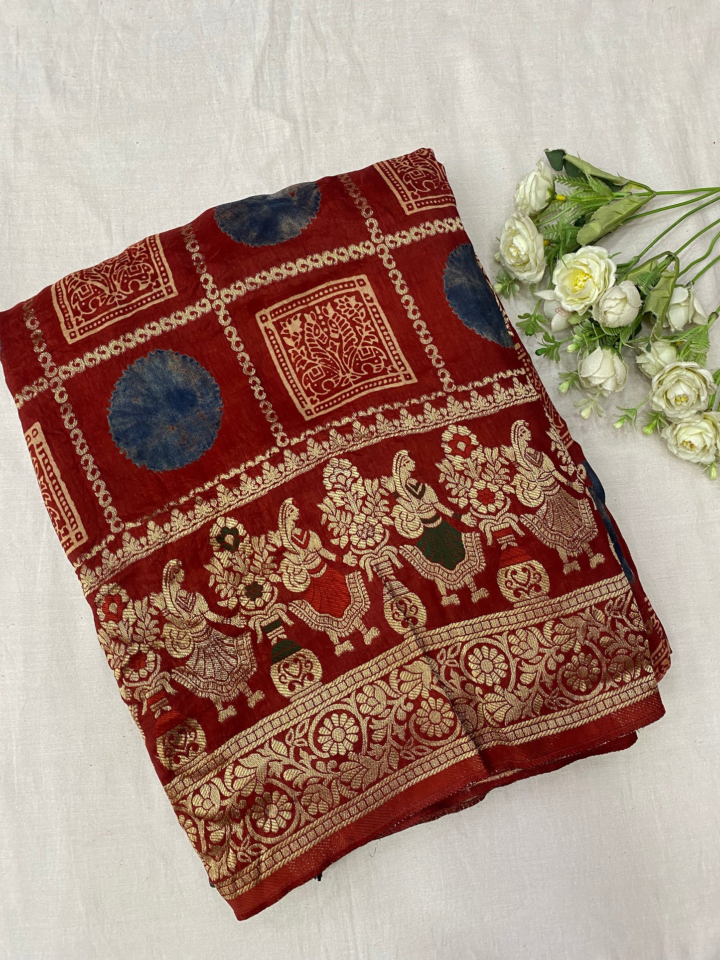 Ajrakh Dola Silk Saree 09