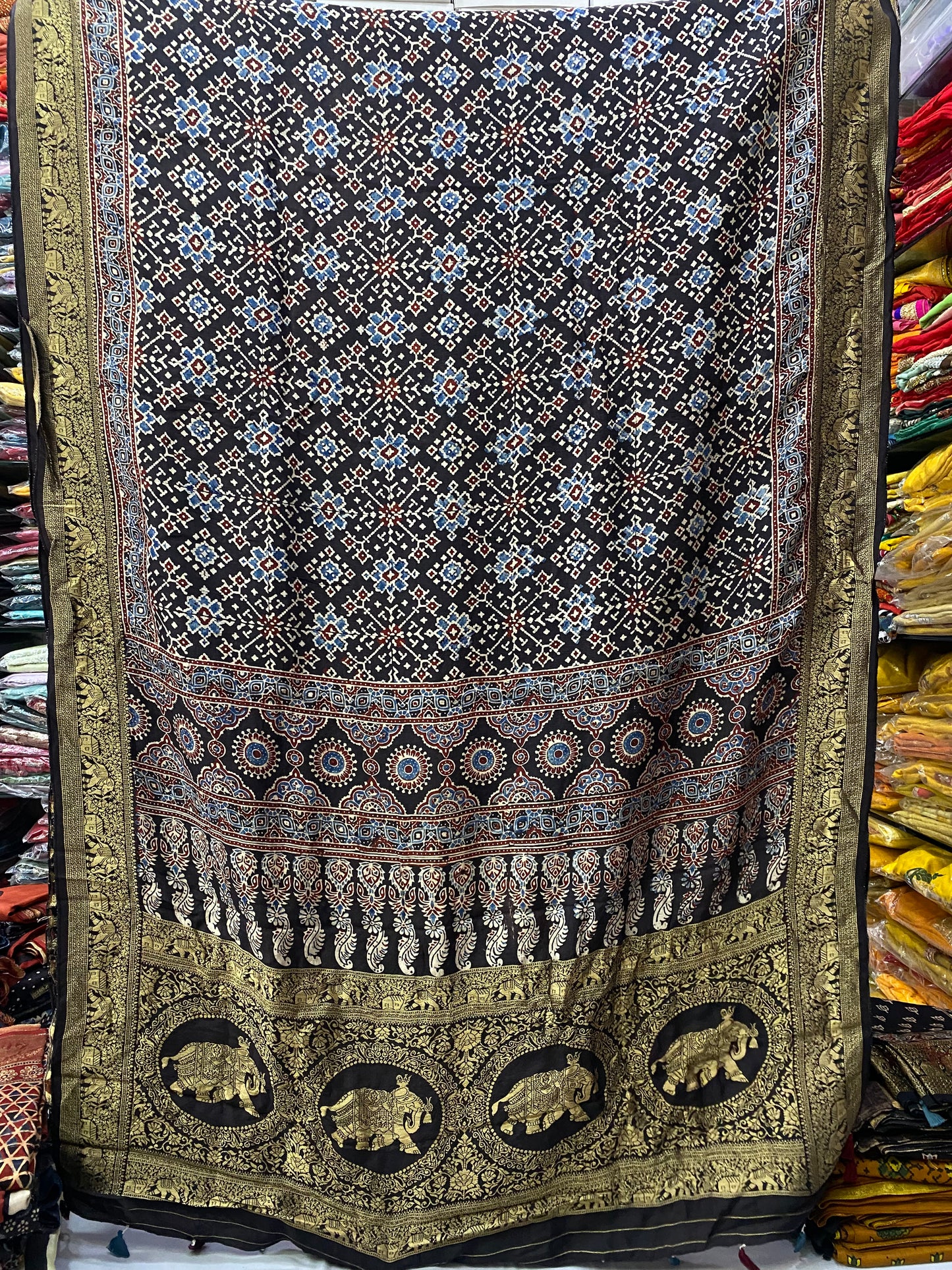 Ajrakh Dola Silk Saree 10