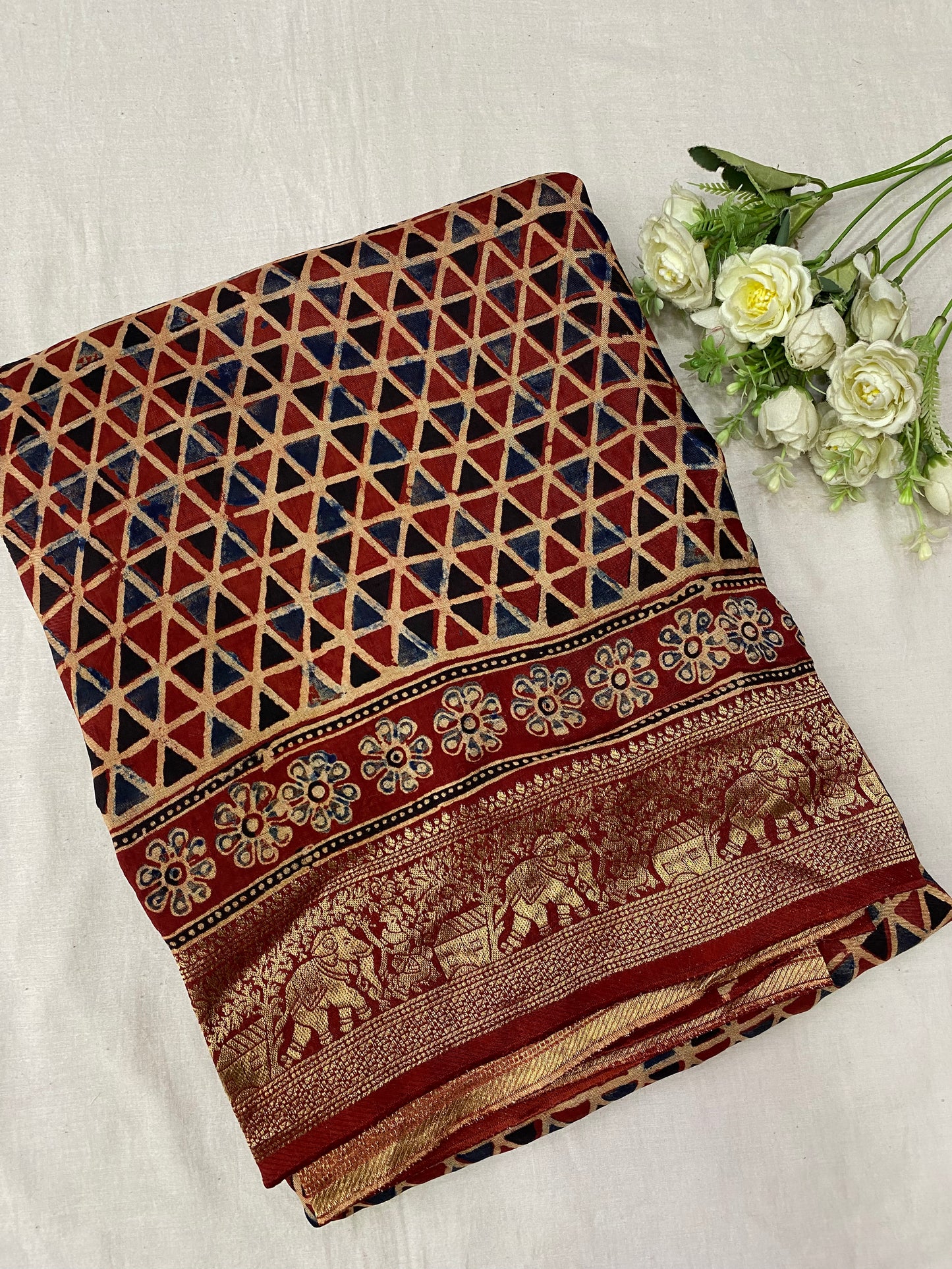 Ajrakh Dola Silk Saree 11
